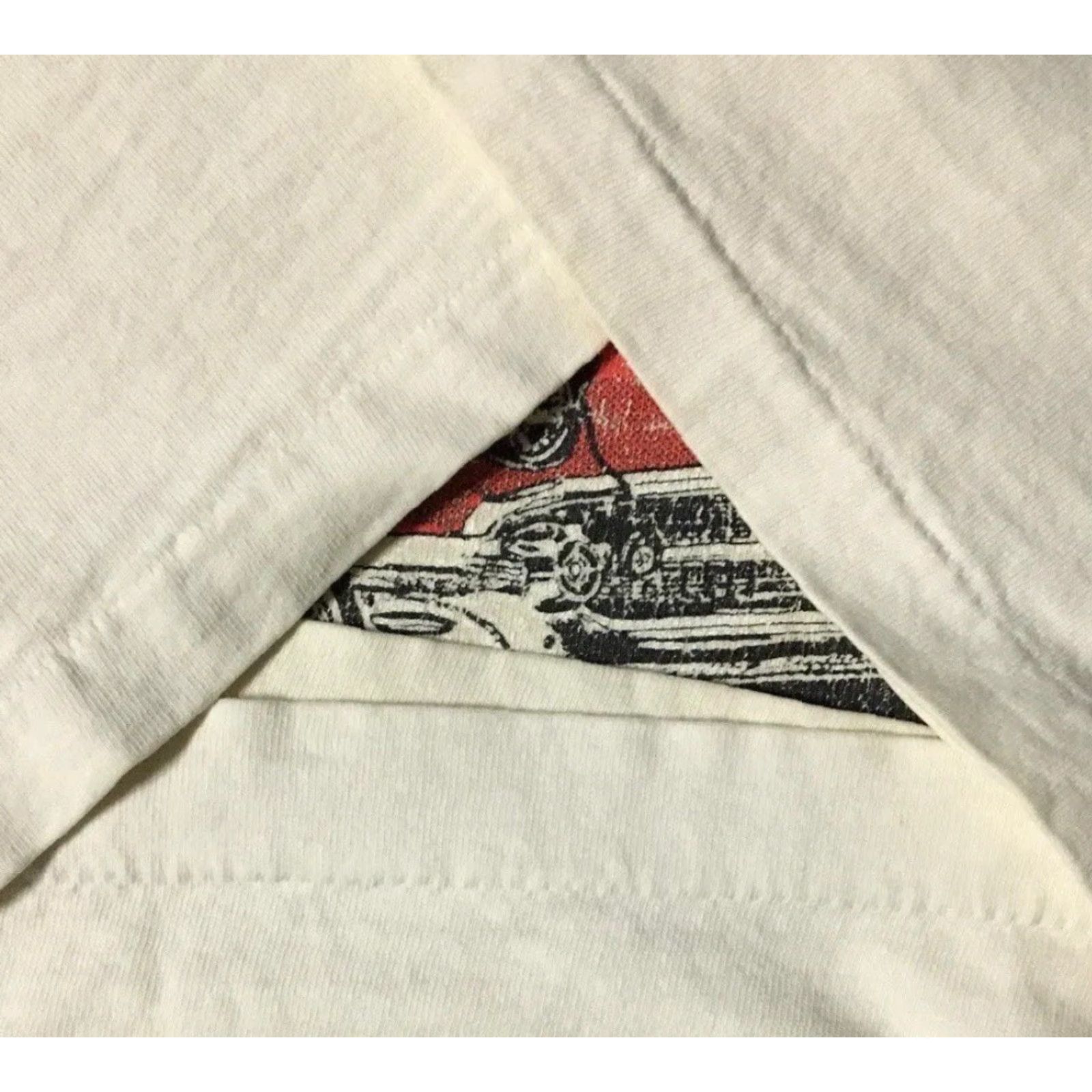 Thrasher VINTAGE 90s Chevrolet 57 Chevy Thrashed Faded Distressed Shirt XL Car Racing Grunge 80s USA Men Short Sleeve White Single Stitch T-Shirt XL Car Size US XL / EU 56 / 4 - 4 Thumbnail