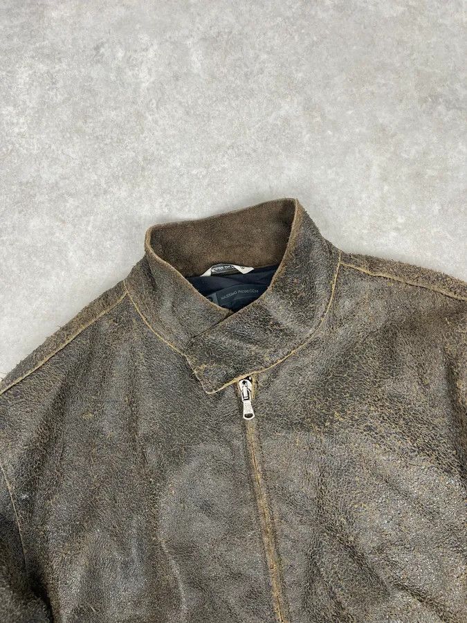 Vintage 2000s Massimo Rebecchi Brown Eroded Biker Leather Jacket Size US M / EU 48-50 / 2 - 4 Thumbnail