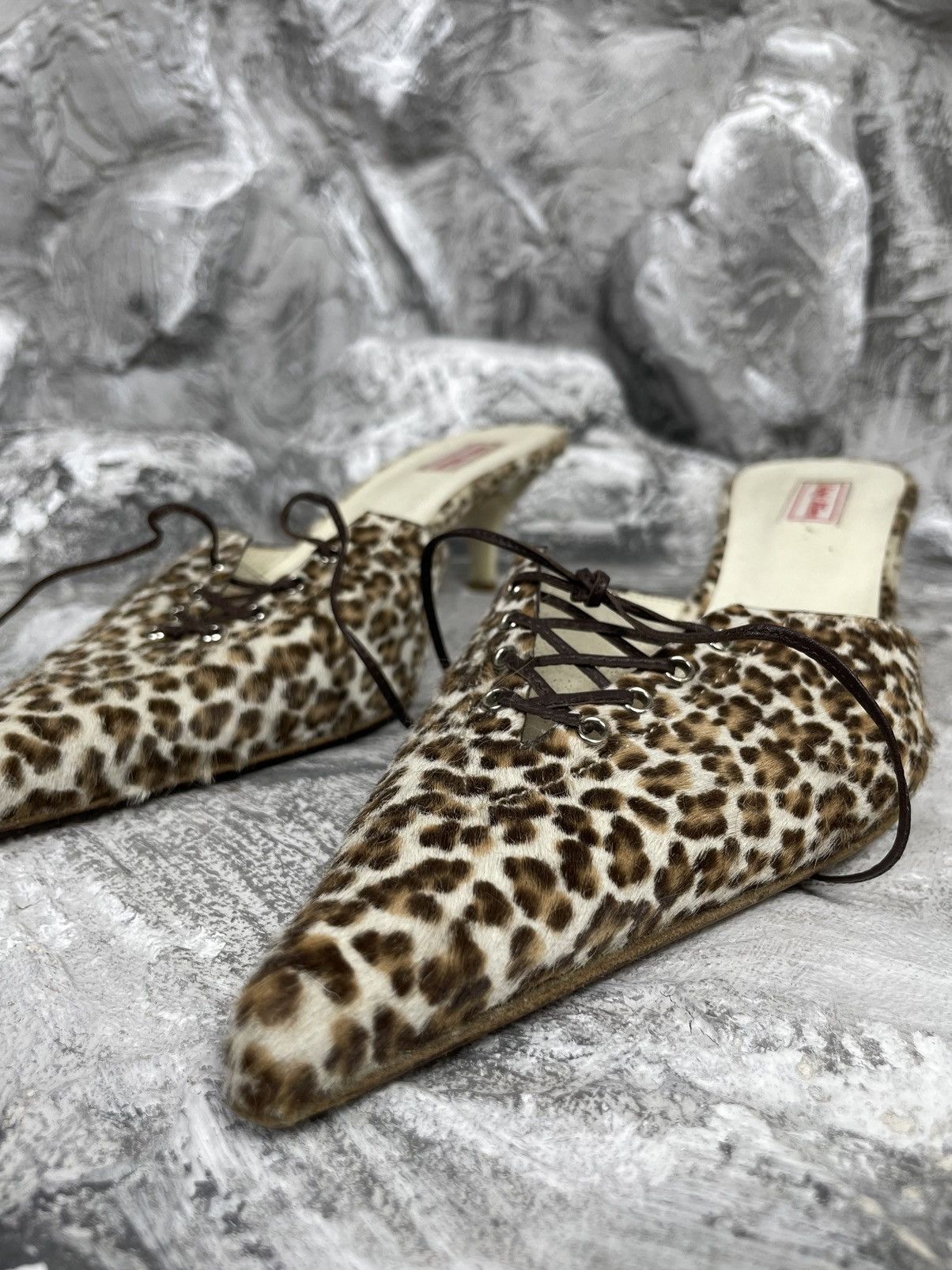Designer Pile Leopard Winklepickers Mules Heels Prada Style Size US 9 / IT 39 - 6 Thumbnail