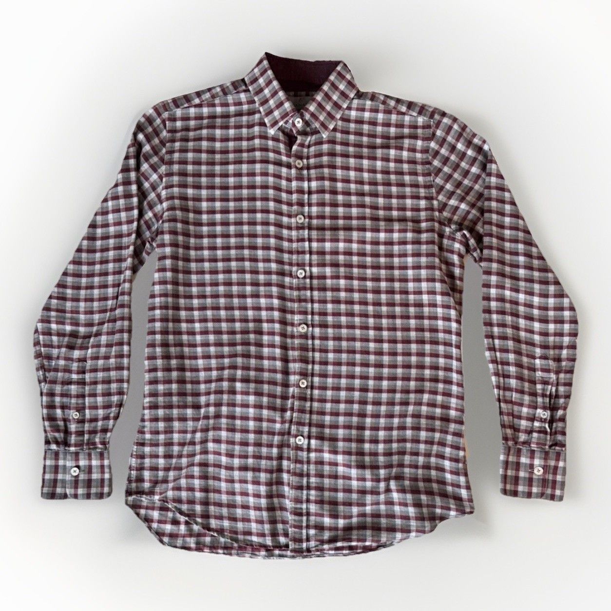 Canali Canali Medium Button Down Red Grey Flannel Cotton Size US M / EU 48-50 / 2 - 1 Thumbnail