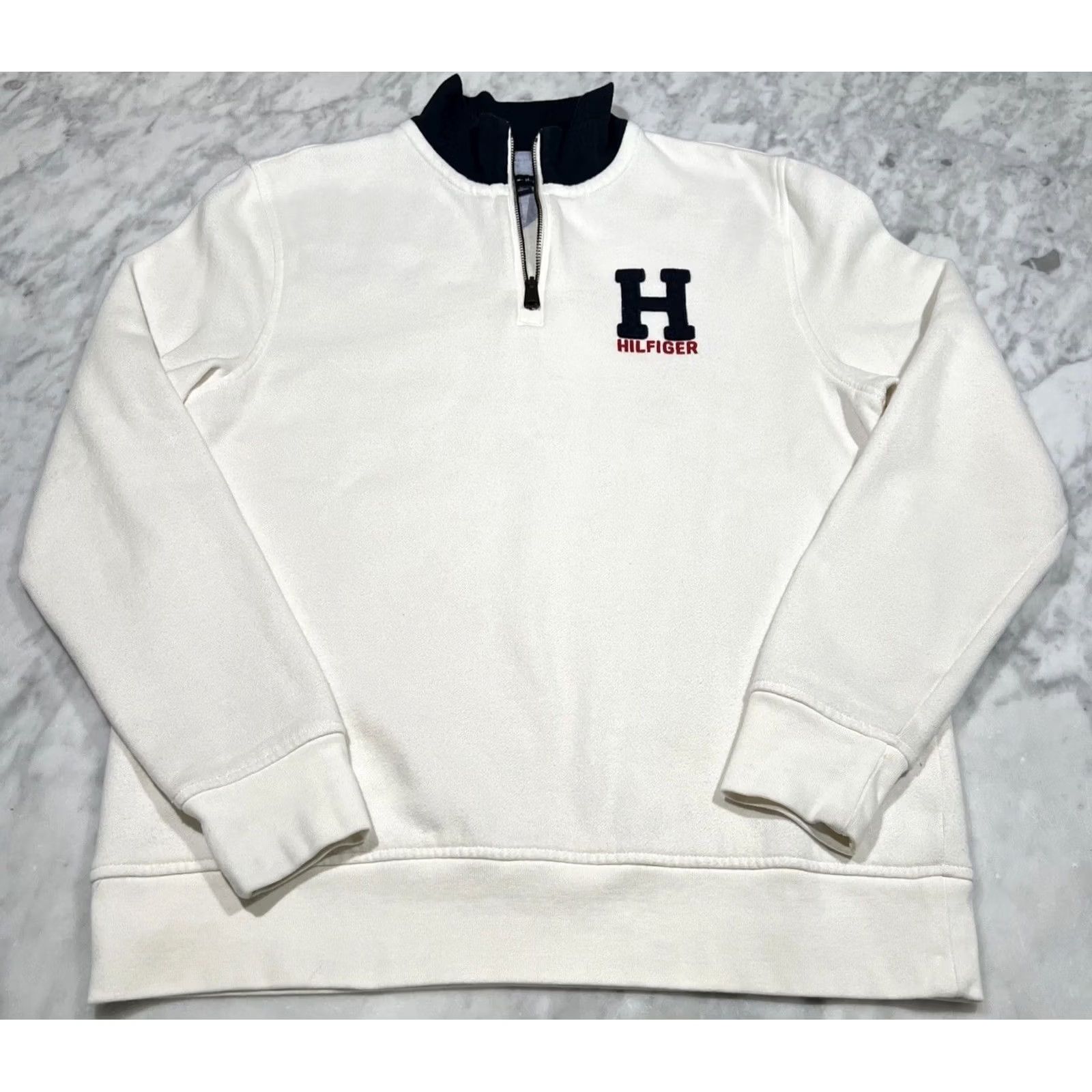 Tommy Hilfiger VINTAGE Tommy Hilfiger Shirt Mens M White Quarter Zip Sweatshirt Men Pullover Preppy Y2K Size US M / EU 48-50 / 2 - 2 Thumbnail