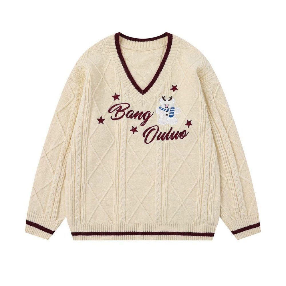Vintage Men's loose casual letter embroidered V-neck sweater Size US M / EU 48-50 / 2 - 1 Thumbnail