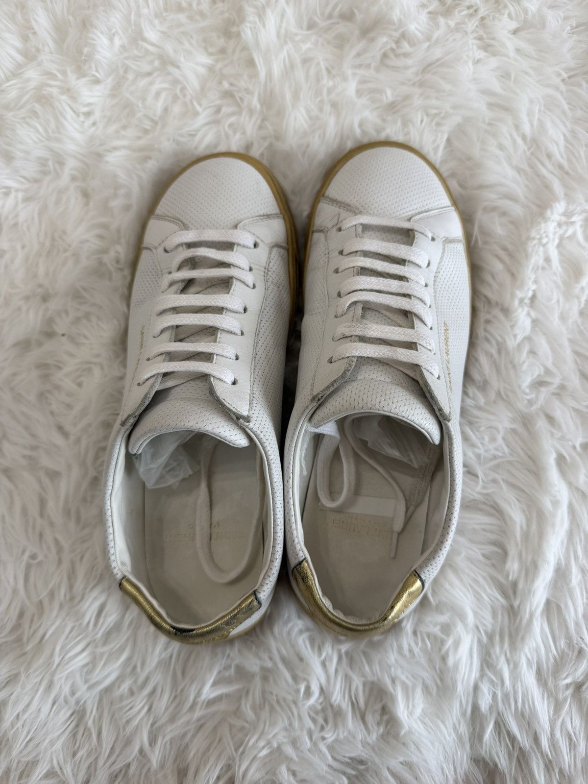 Saint Laurent Paris Saint Laurent White and Gold Andy Sneakers Size US 6.5 / IT 36.5 - 8 Thumbnail