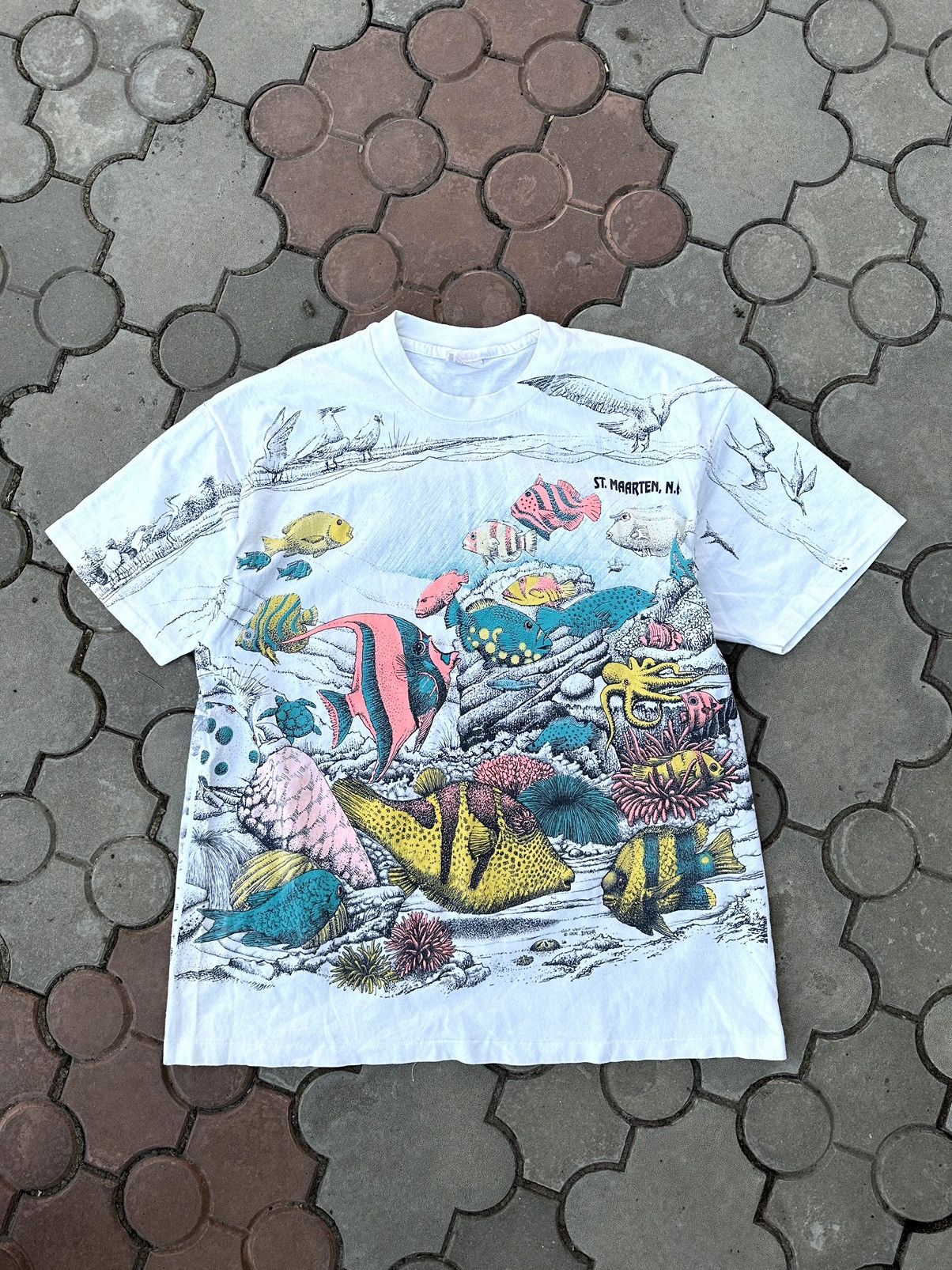 90s Hanes Over All Fish Ocean Tee Shirt Streetwear