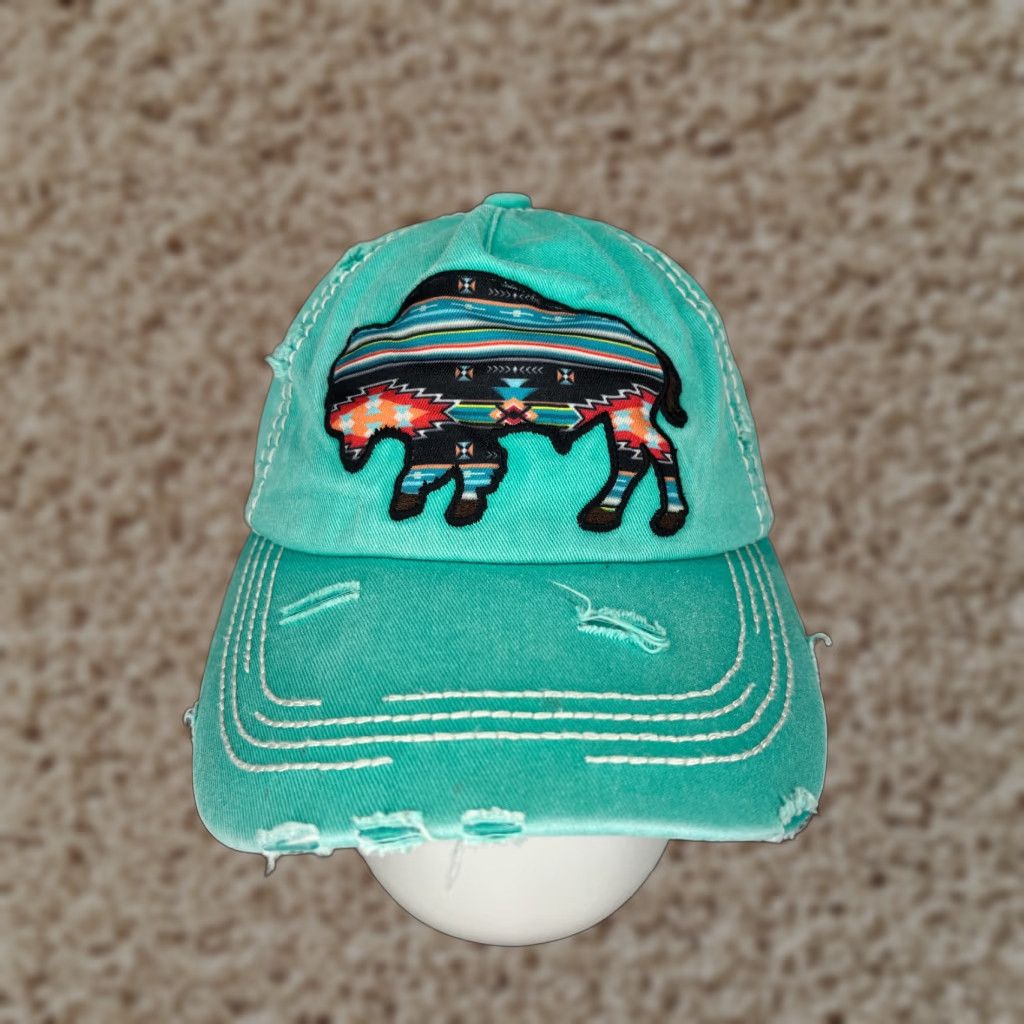 Altea VINTAGE Buffalo Hat Cap Strap Back Adult One Size Teal Cotton Distress Aztec Cap Hat Baseball Cap Nike? Size ONE SIZE - 1 Thumbnail