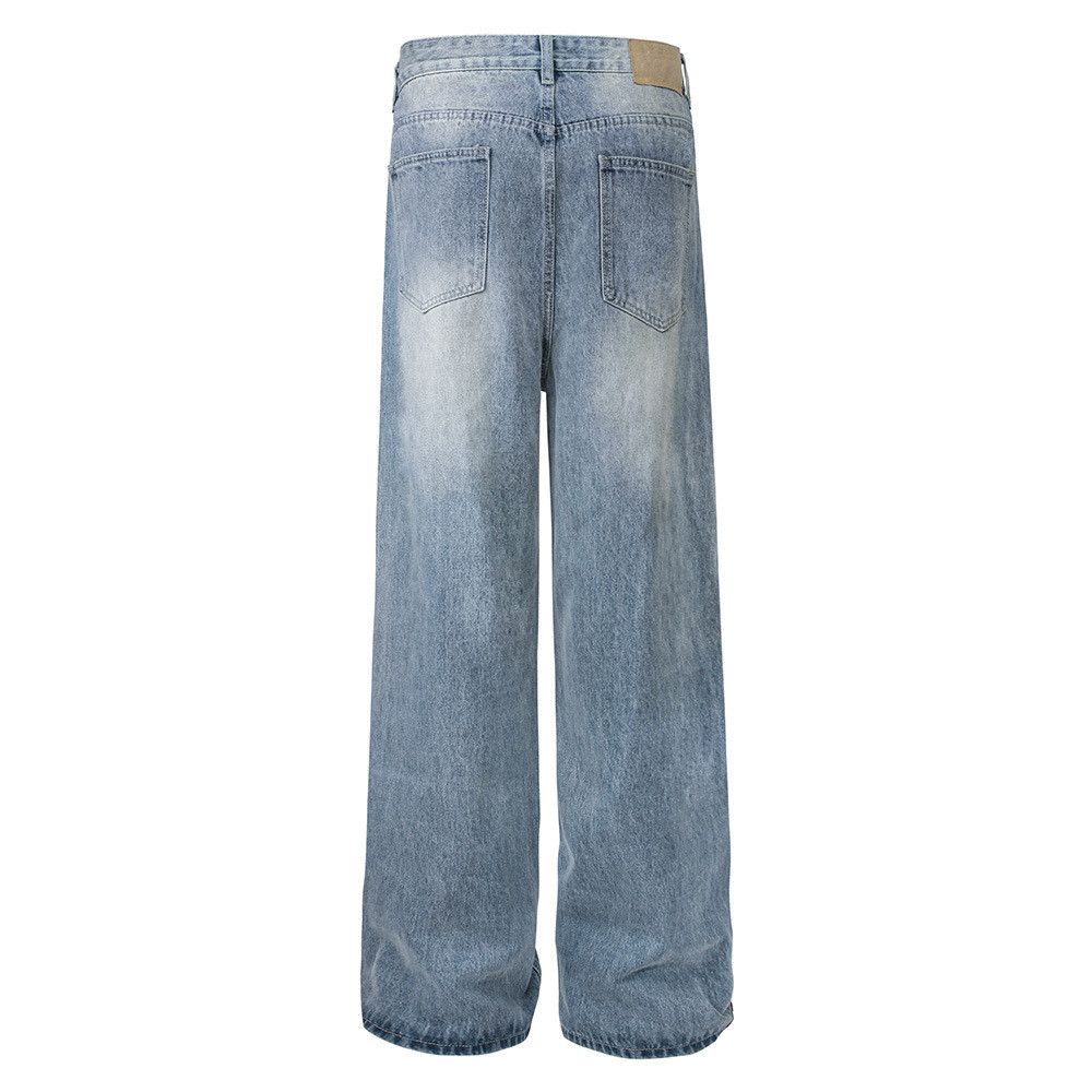 Japanese Brand × Jean Men's street washed retro straight casual distressed jeans Size US 34 / EU 50 - 2 Thumbnail