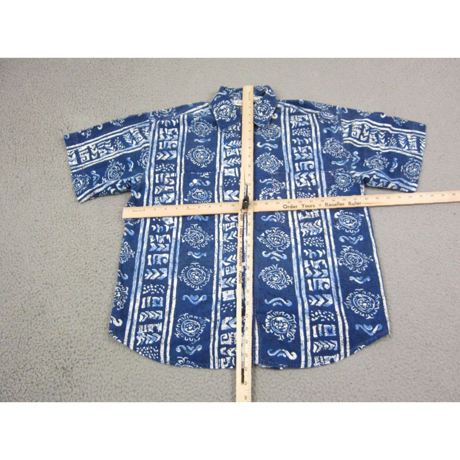 Bill Blass VINTAGE Bill Blass Shirt Mens Medium Blue White Abstract Tribal Cotton Hawaiian Shirt Size US M / EU 48-50 / 2 - 6 Thumbnail