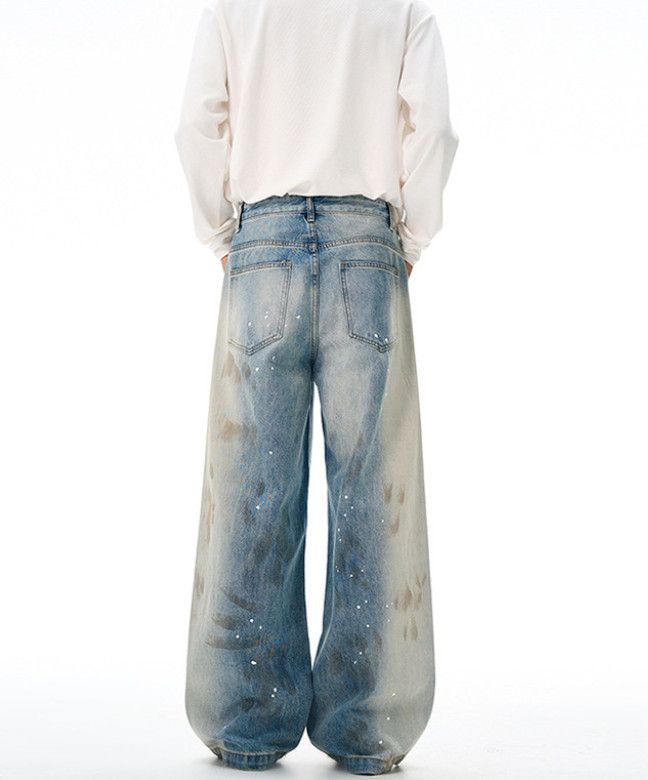 Japanese Brand American street men's washed retro splatter loose jeans Size US 32 / EU 48 - 4 Thumbnail