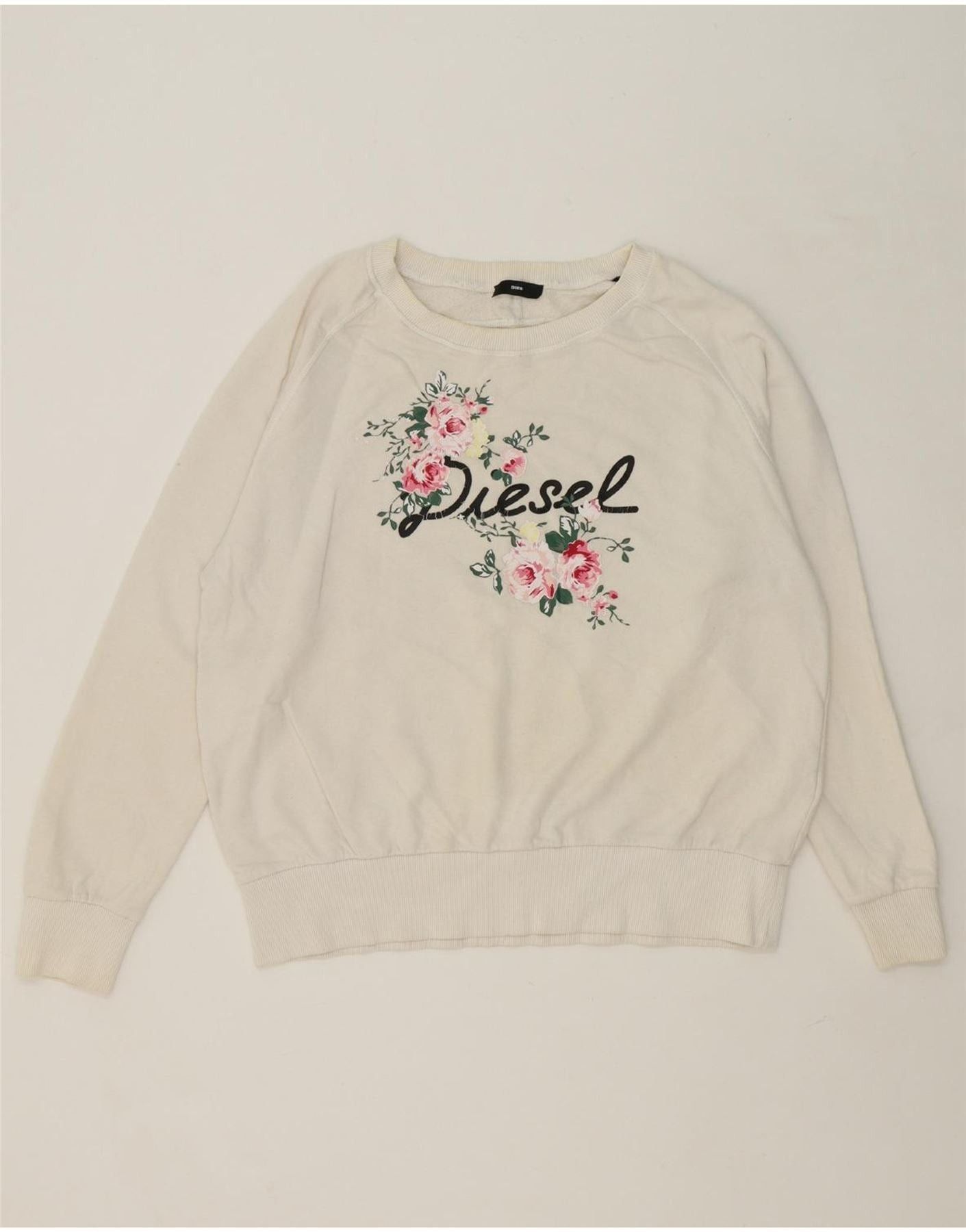 Diesel Womens Graphic Sweatshirt Jumper UK 14 Medium White Floral Size M / US 6-8 / IT 42-44 - 1 Thumbnail
