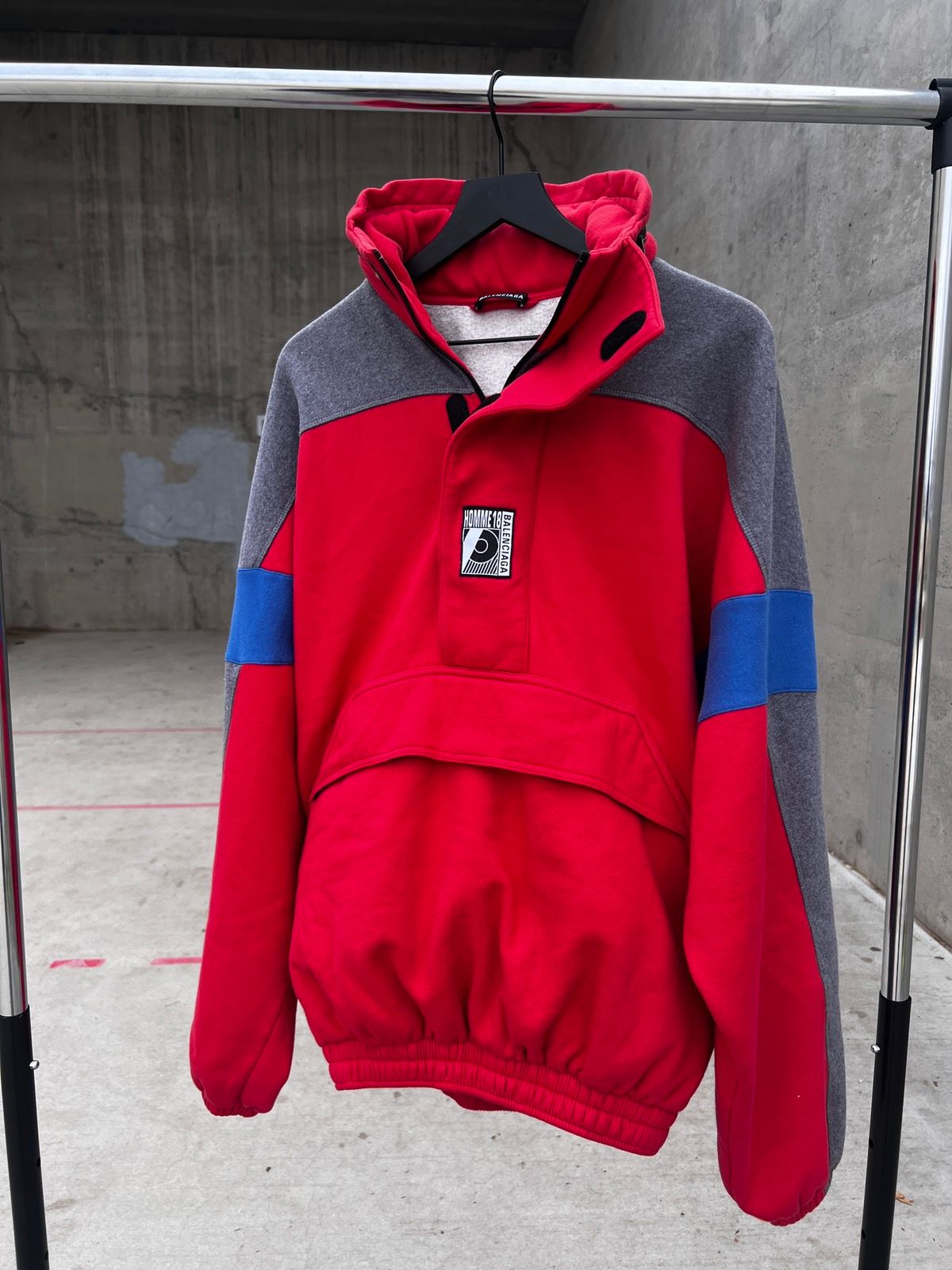 Pre-owned Balenciaga Fw18 Color Block Sweater In Gray/red/blue