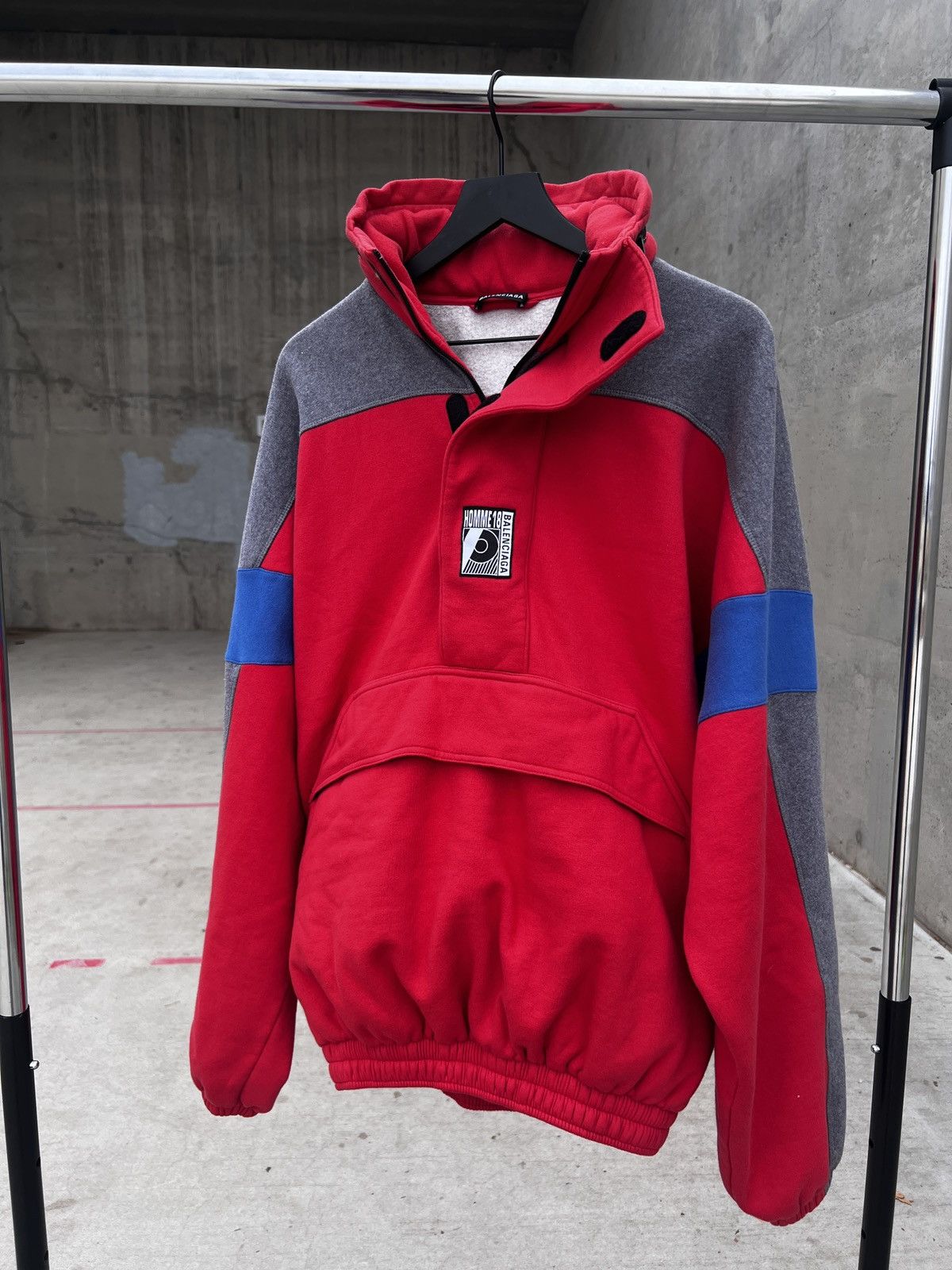 Pre-owned Balenciaga Fw18 Color Block Sweater In Gray/red/blue