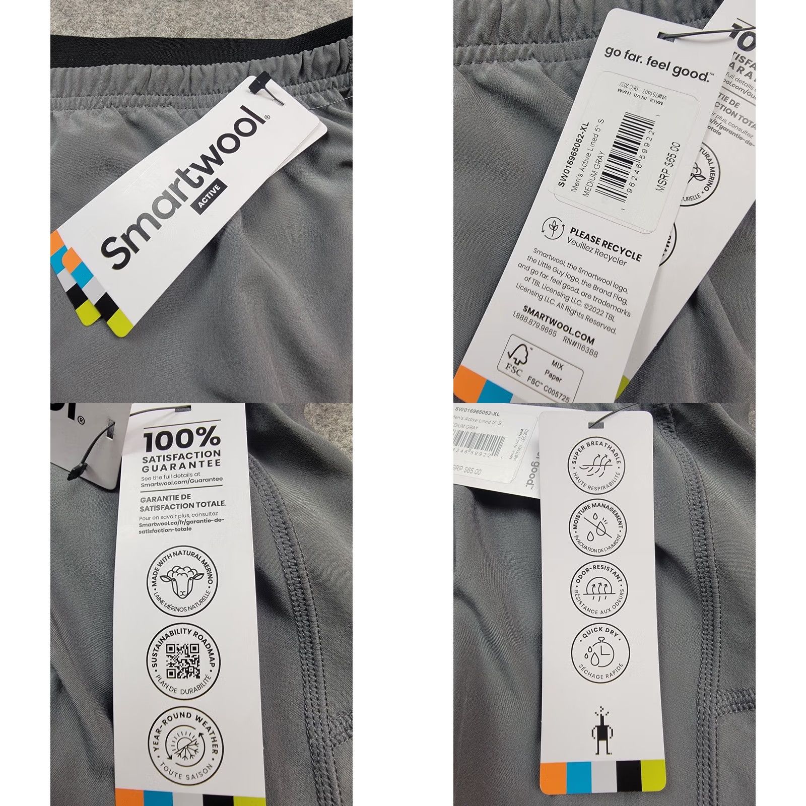 Smartwool Smartwool Active Shorts Mens XL Gray 5'' Inseam Lined Pockets Drawstring Quick Dry NWT Breathing Athletic Shorts Size US 36 / EU 52 - 8 Thumbnail