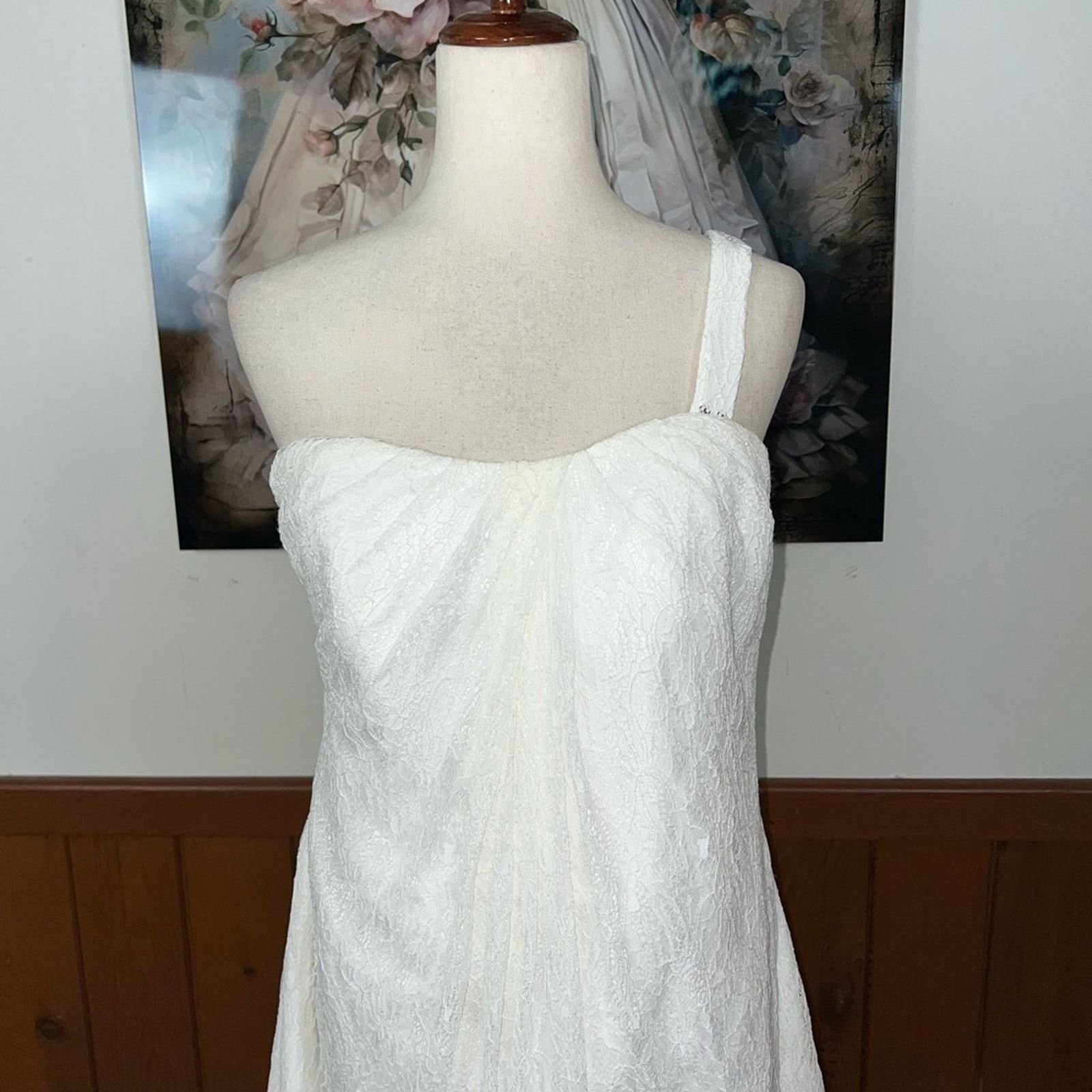 Other David’s Bridal One Shoulder Lace Greek Goddess Wedding Gown! Size XXL / US 16-18 / IT 52-54 - 3 Thumbnail