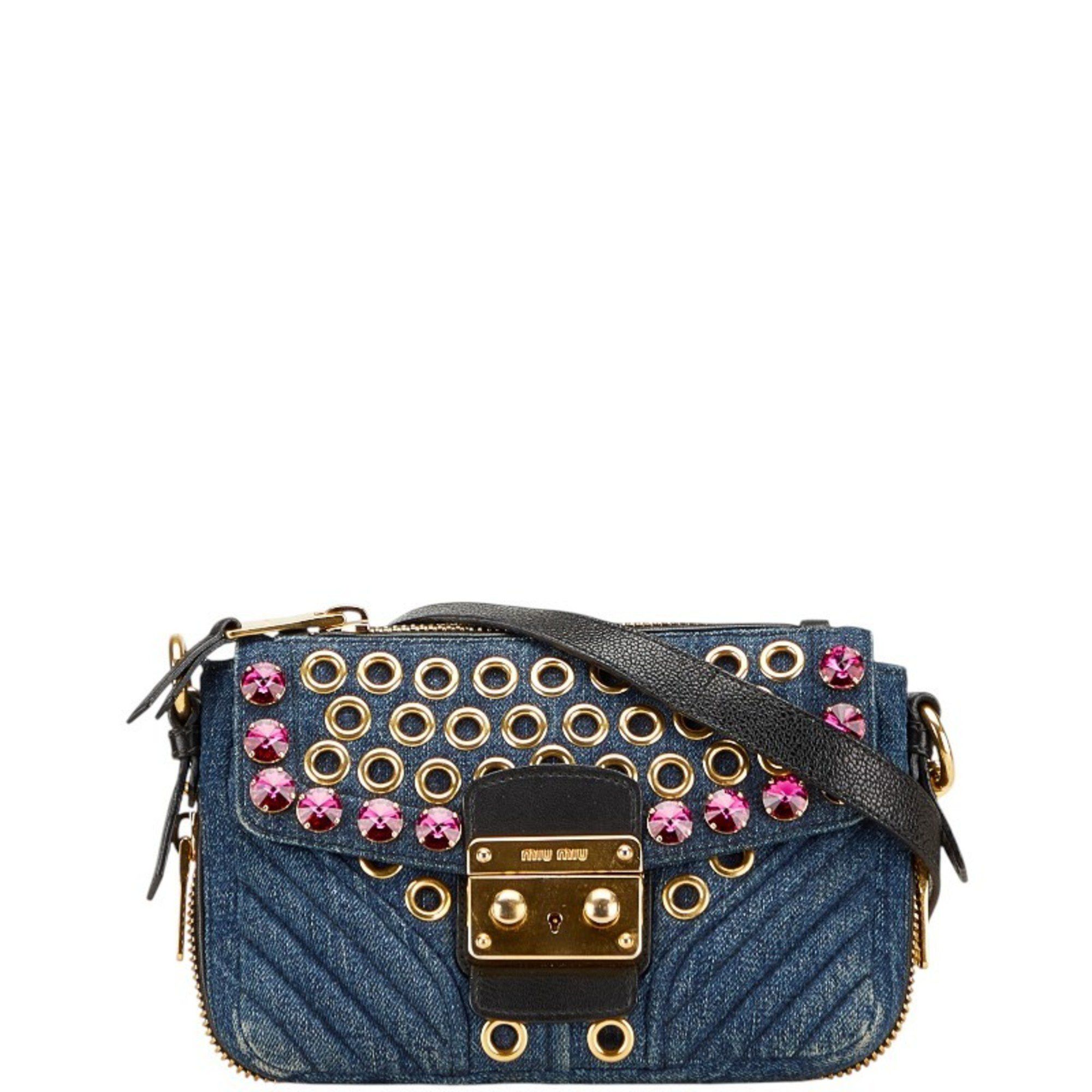 Miu Miu Miu Miu Miu Bejeweled Crossbody Shoulder Bag in Indigo Blue and Multicolored Denim Leather for Women Size ONE SIZE - 1 Thumbnail