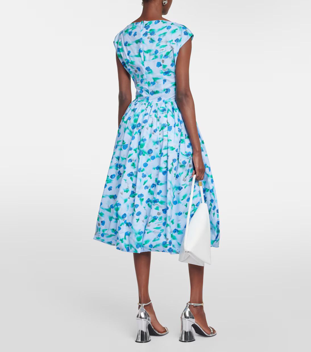 Marni oc11z0525 Floral Cotton Poplin Midi Dress in Blue Size XL / US 12-14 / IT 48-50 - 3 Thumbnail