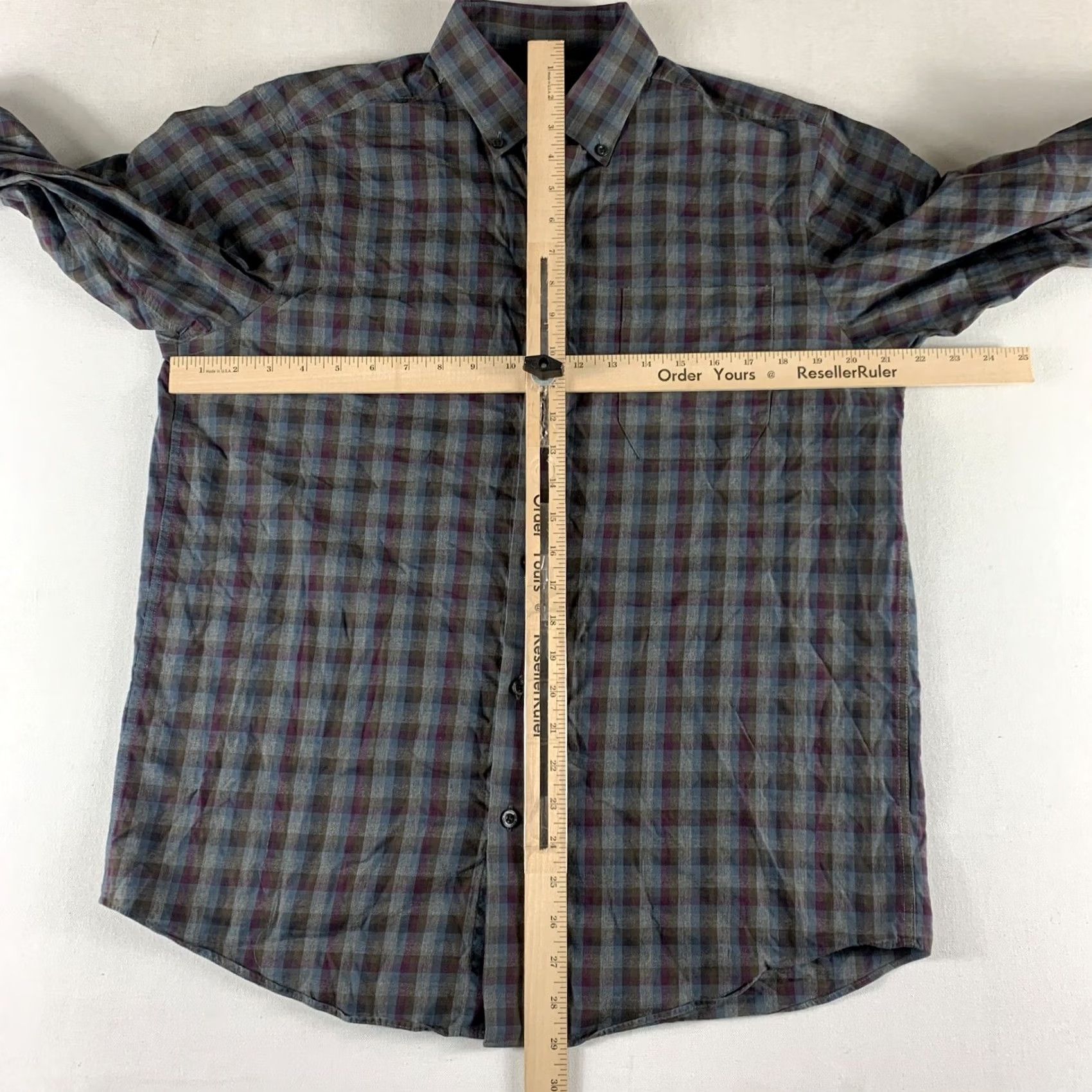 Hart Schaffner Marx Hart Schaffner Marx Shirt Mens Medium Gray Blue Purple Plaid Long Sleeve Cotton Size US M / EU 48-50 / 2 - 5 Thumbnail