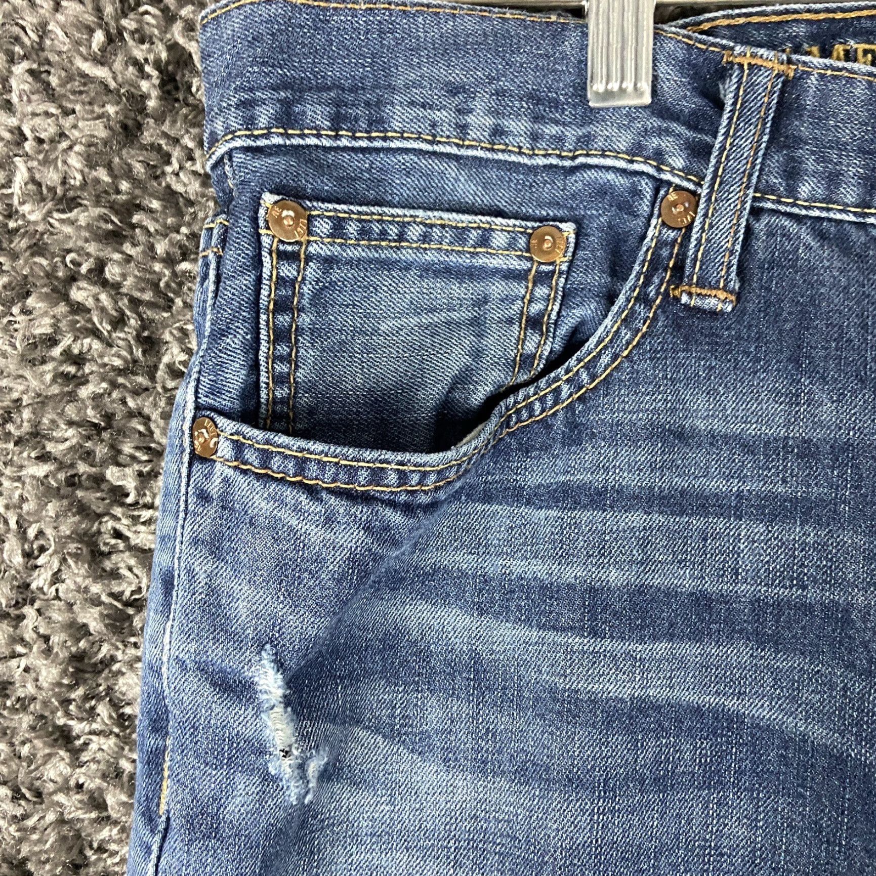 American Eagle Outfitters AMERICAN EAGLE Distressed Straight Jeans Men’s 32x31 Blue Size US 32 / EU 48 - 6 Thumbnail