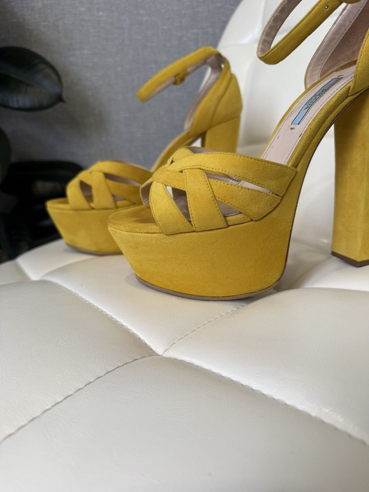 Prada Prada Yellow Suede Platform Sandals Block Heel Shoes Size 38 Size US 8 / IT 38 - 3 Thumbnail