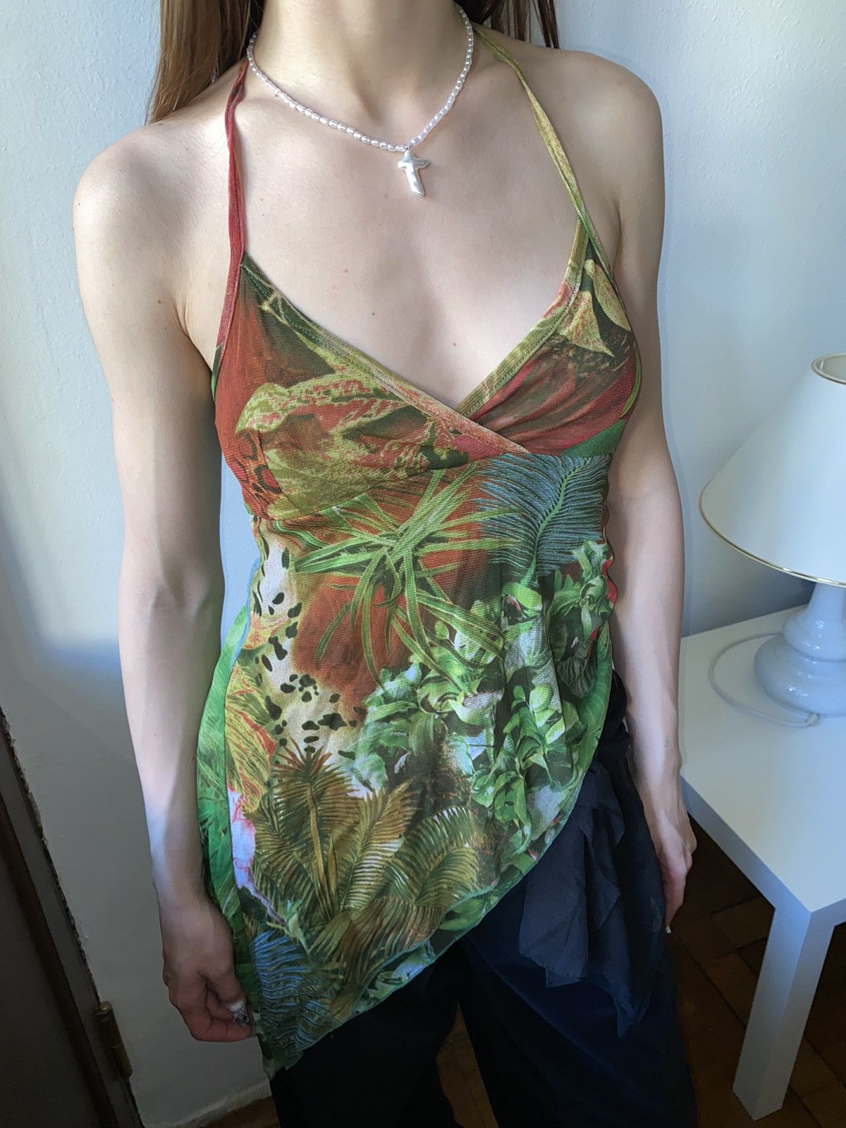 Japanese Brand Asymmetric Vintage mesh flowers indie Tank Top Y2K Size S / US 4 / IT 40 - 2 Thumbnail