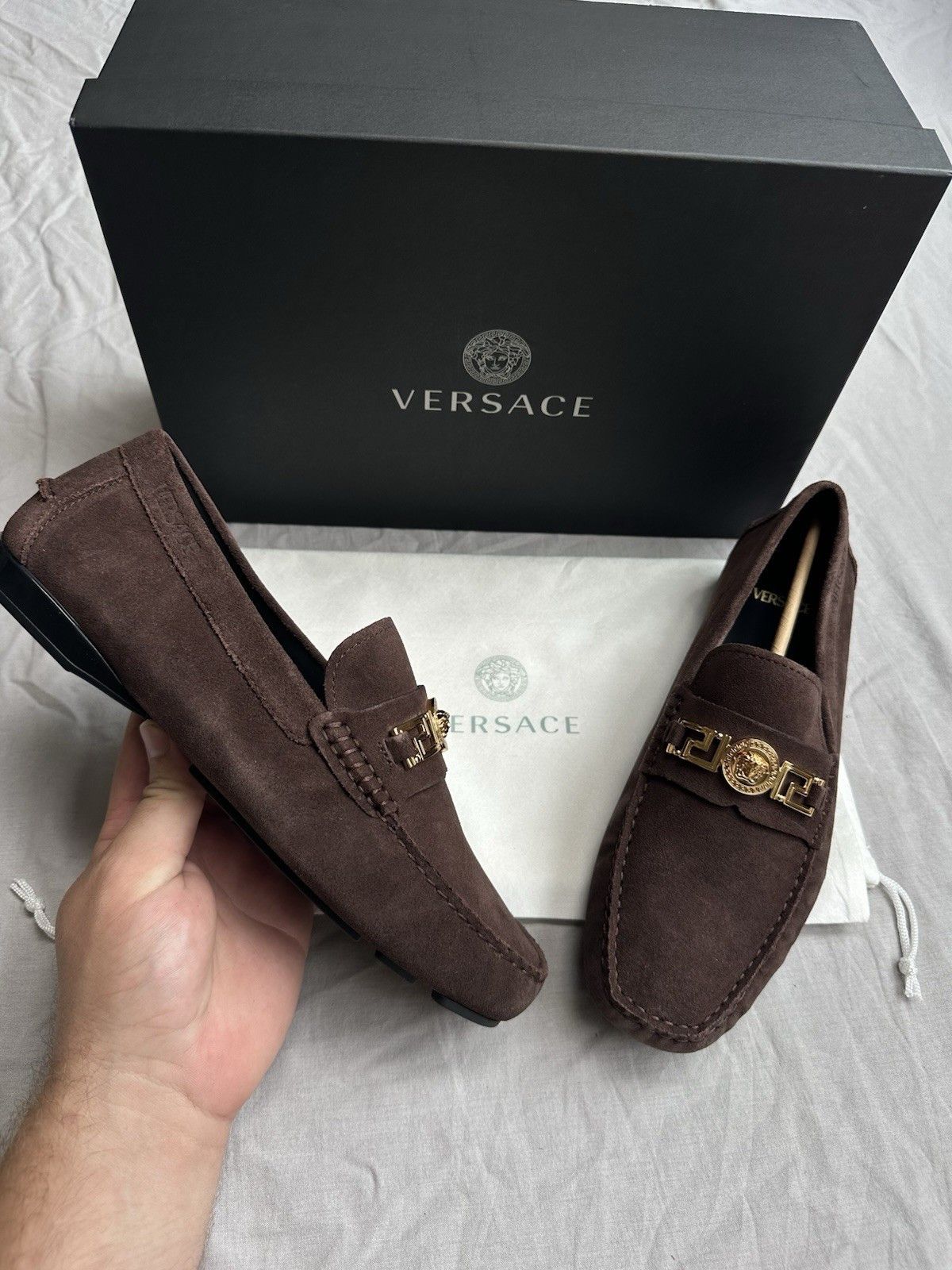 Versace Versace Loafers With Brown Suede And Gold Medusa Head Size US 8.5 / EU 41-42 - 3 Thumbnail