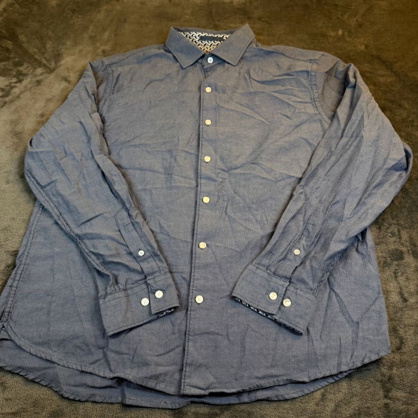 Ted Baker Ted Baker Herringbone Button Down Shirt Mens XL Blue Cotton Long Sleeve Size US XL / EU 56 / 4 - 3 Thumbnail