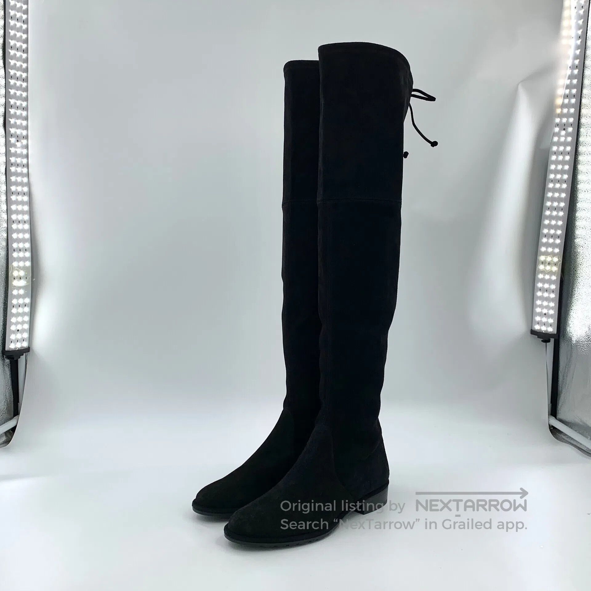 Swarovski SW Black Suede Round Toe Flat Casual Tall Boots| Size US 5.5 / IT 35.5 - 1 Thumbnail