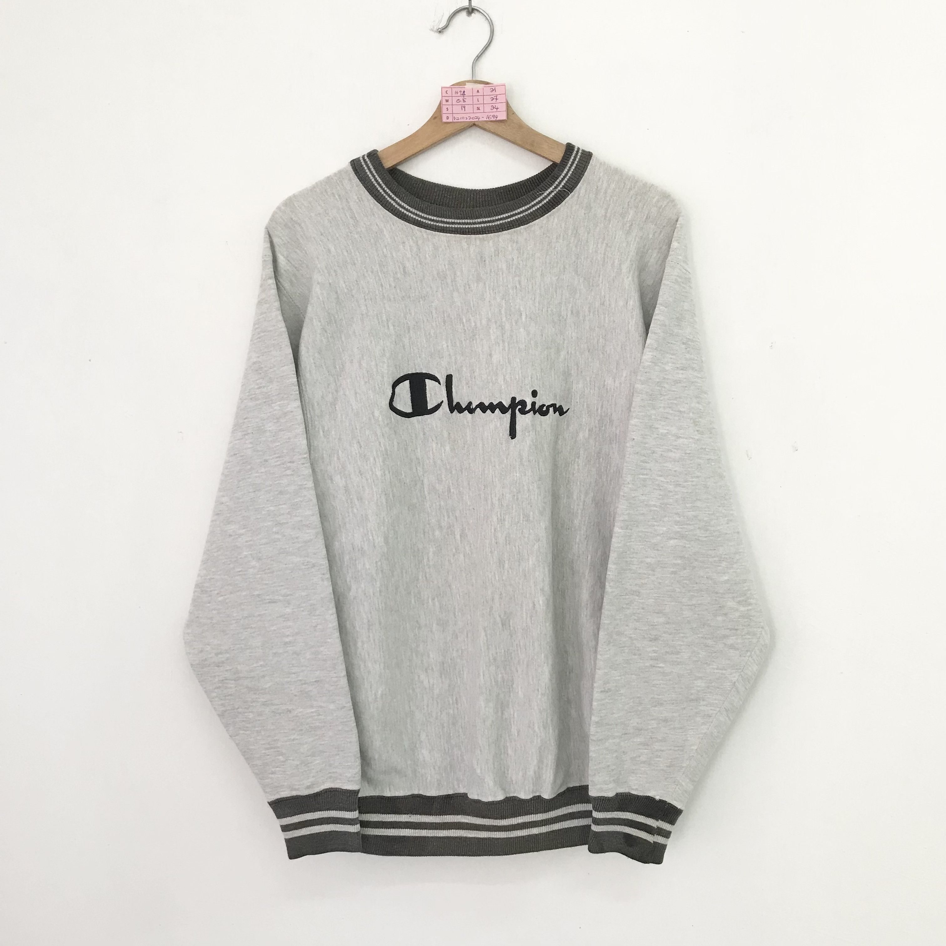 image of Vintage 90's Champion Reverse Weave Script Logo Sweatshirt in Grey, Men's (Size Medium)