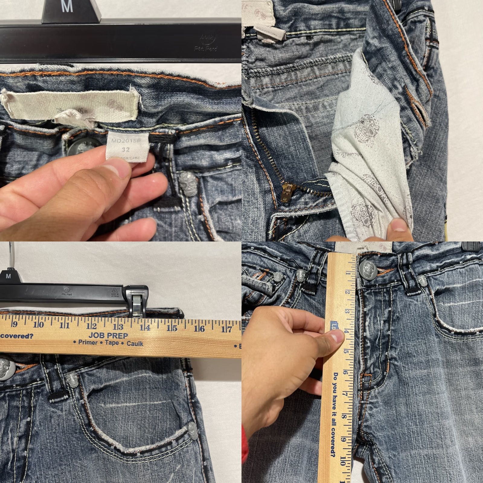 Vintage Laguna Beach Jeans Mens 32 Skull Button Stitched Blue Denim Distressed Zip Flat Jeans Distressed Skull 5-Pocket Men Size US 32 / EU 48 - 10 Thumbnail