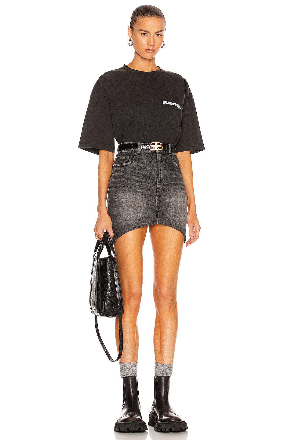 Balenciaga o1bcso1str1124 Turn Large Fit T-Shirt Washed Black & White Size XS / US 0-2 / IT 36-38 - 5 Thumbnail