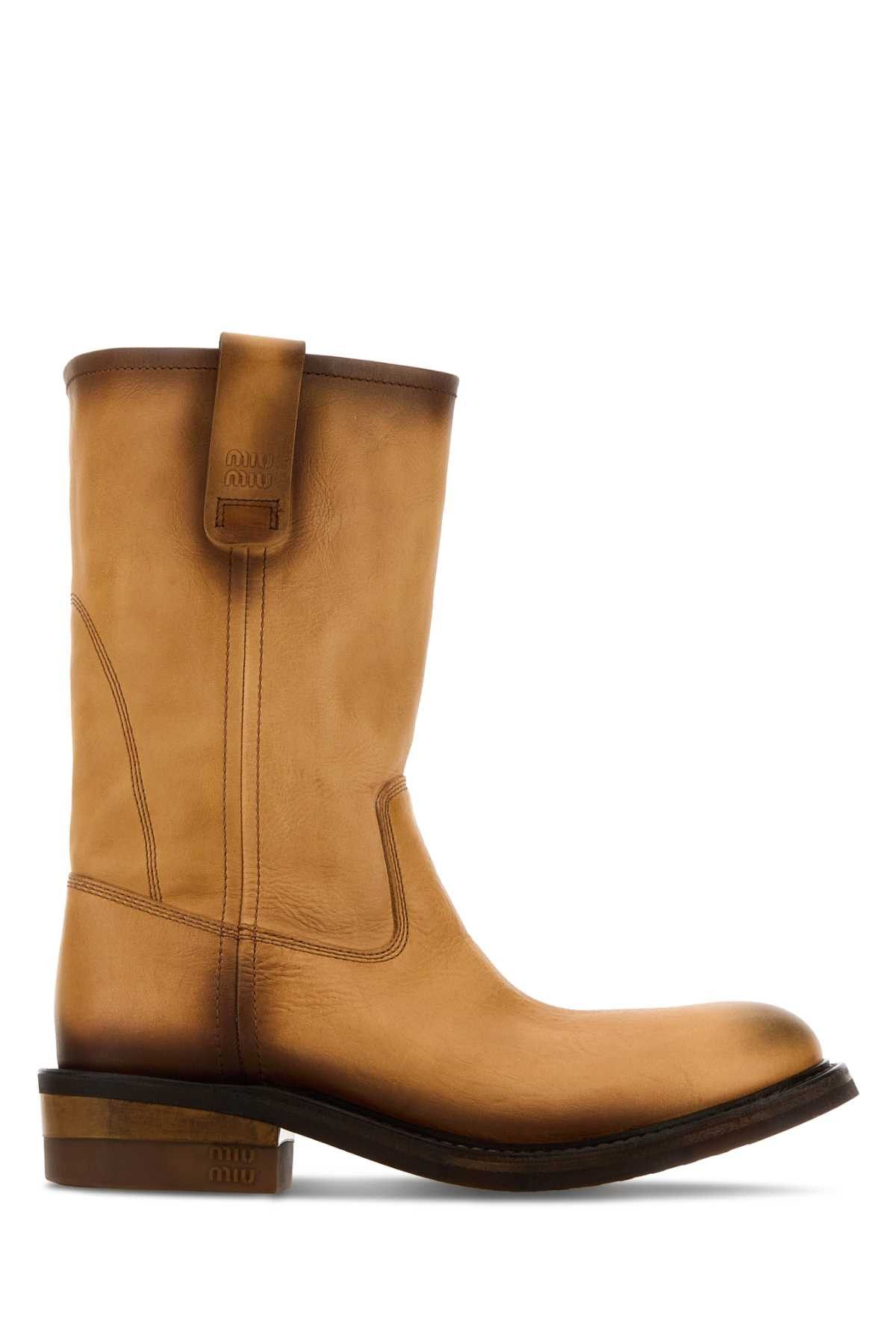 Miu Miu Camel Leather Boots Size US 9 / IT 39 - 1 Thumbnail
