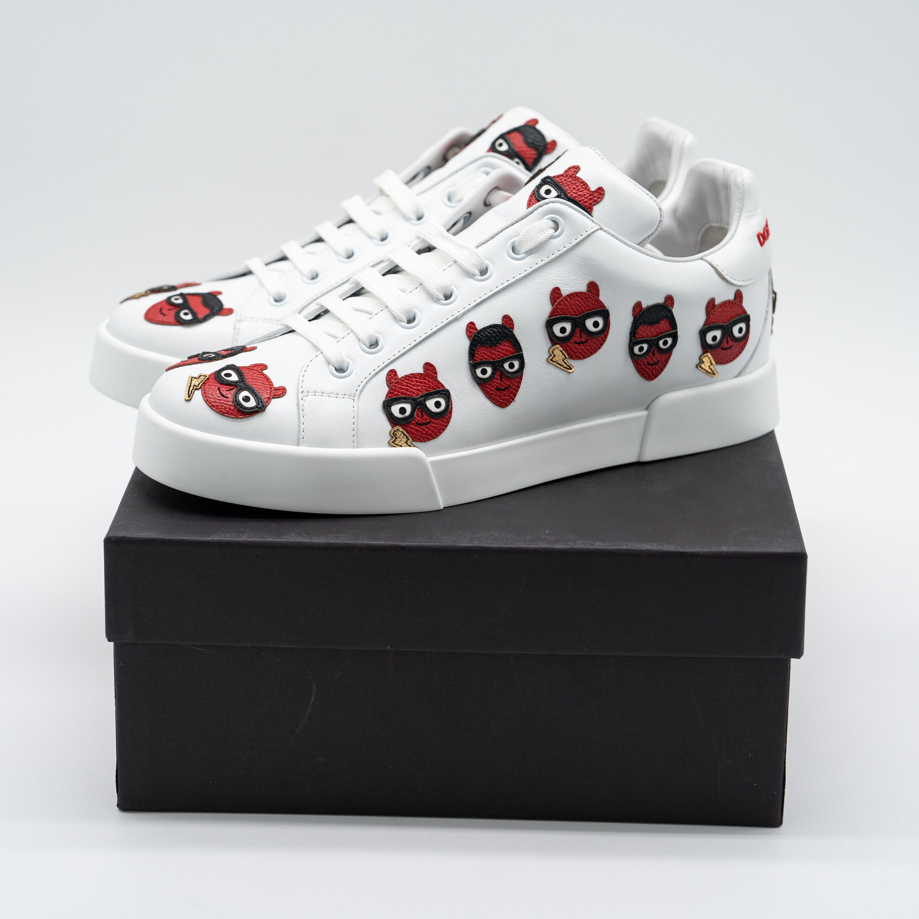 Dolce & Gabbana DOLCE & GABBANA White Devil Face Portofino Sneakers Leather Size US 10.5 / IT 40.5 - 15 Thumbnail