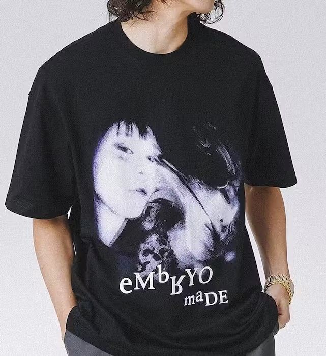 image of Vintage Black Color Illusion Girl Embryo Made Tee, Men's (Size Medium)