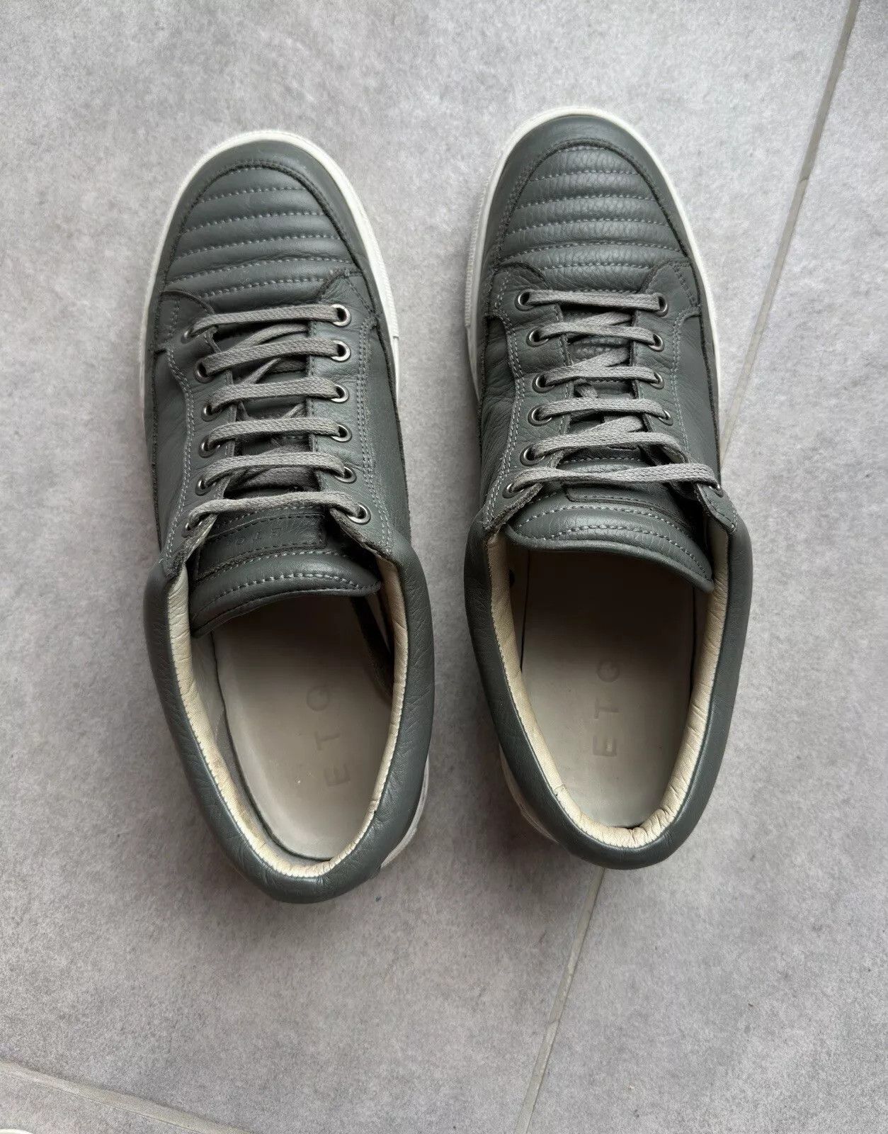 Vintage ETQ Amsterdam Low Designer Gray Mens Leather Trainers Shoes Size US 12 / EU 45 - 3 Thumbnail