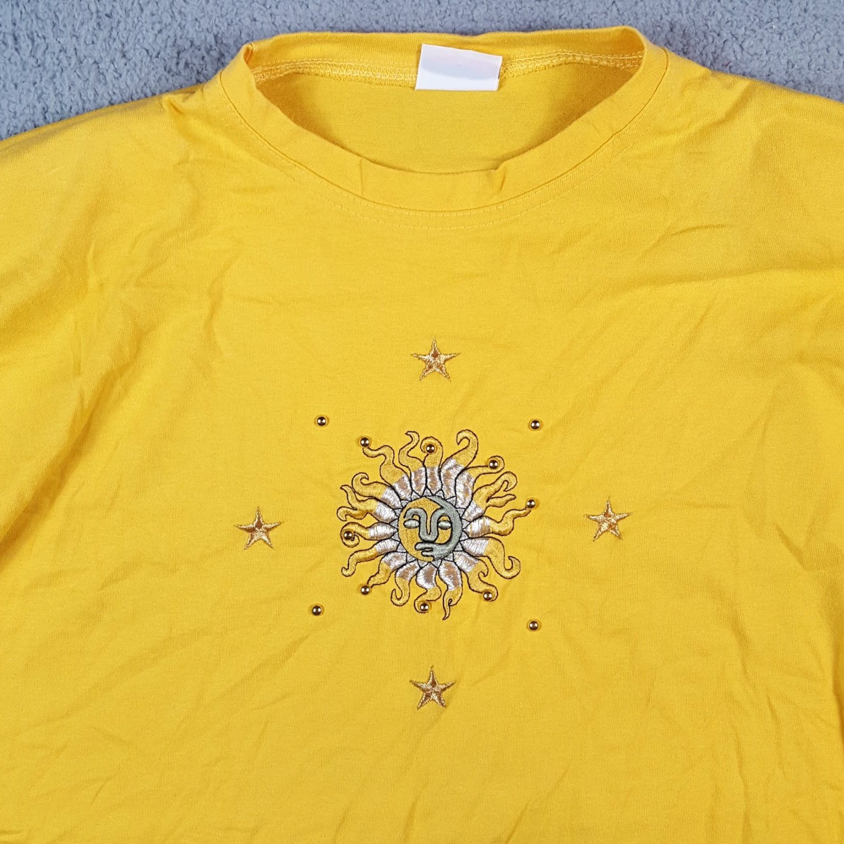 Vintage Vintage Bobbie Brooks Women’s XL T-Shirt Short Sleeve 90s Sun Embroidered Space Stars Yellow Size XL / US 12-14 / IT 48-50 - 2 Thumbnail