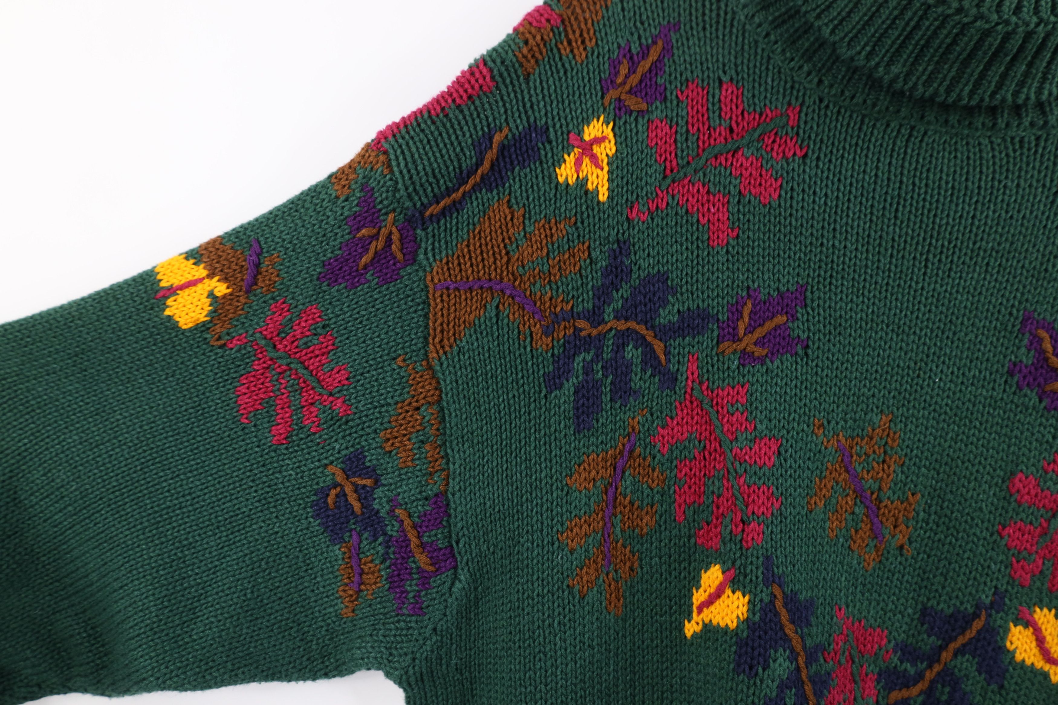 Vintage Vintage 90s Streetwear Nature Leaf Knit Turtleneck Sweater Size XL / US 12-14 / IT 48-50 - 4 Thumbnail