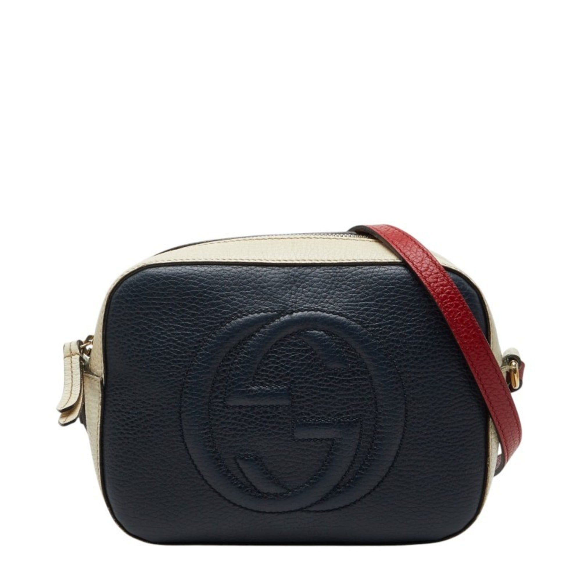 Gucci Interlocking G Soho Small Disco Crossbody Shoulder Bag 431567 Navy White Red Leather Women's Gucci in Blue