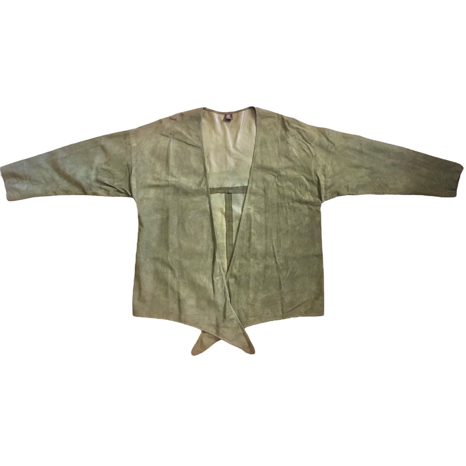 Anne Klein × Vintage 1970s Anne Klein Vintage Olive Green Suede Front Tie Jacket Size ONE SIZE - 8 Thumbnail