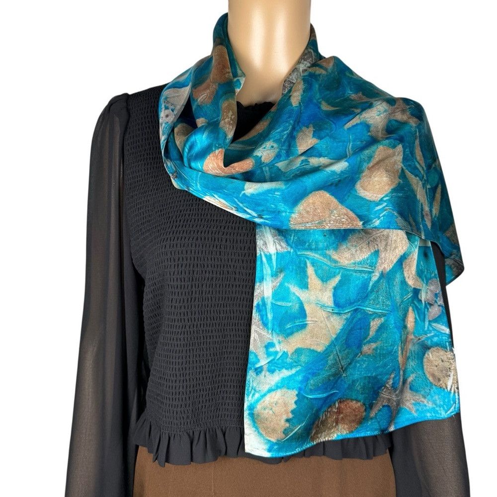 Other New 100% Silk Hand Dyed Leaves Ecoprint Rectangle Scarf 11' Size ONE SIZE - 2 Thumbnail
