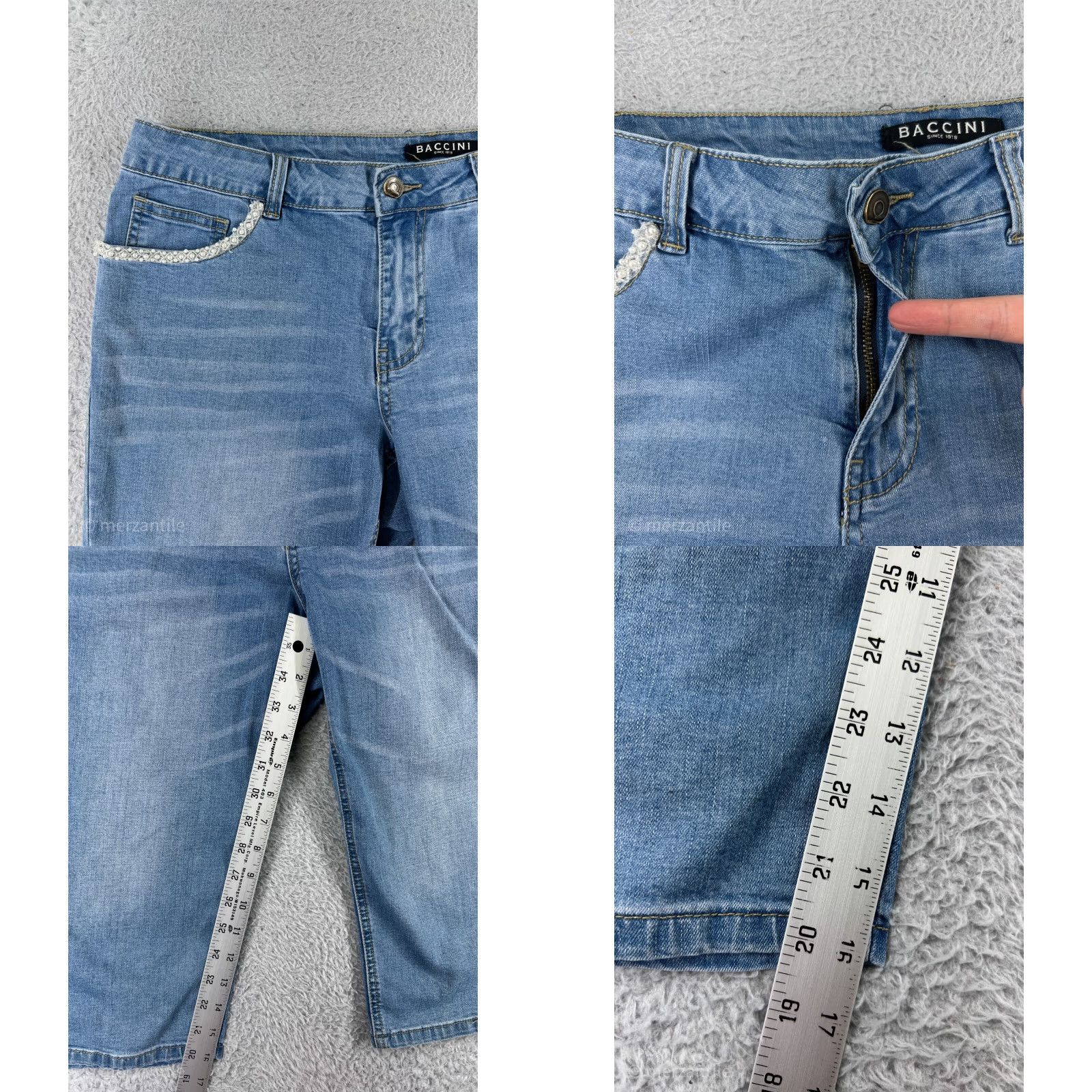 Vintage Baccini Jeans Women 8P Capri Blue Denim Pearls Embellished Cotton Blend Size 30" / US 8 / IT 44 - 8 Thumbnail