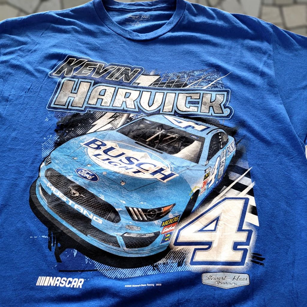 NASCAR NASCAR Kevin Harvick Busch Light T-Shirt XL Stewart-Haas Racing Vintage Blue Graphic Print NASCAR Theme Winner XL Mens Size US XL / EU 56 / 4 - 1 Thumbnail