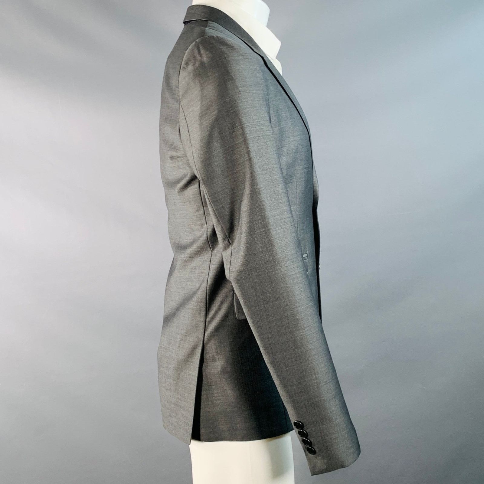 Givenchy Grey Virgin Wool Silk Herringbone Notch Lapel Sport Coat Size 36R - 3 Thumbnail