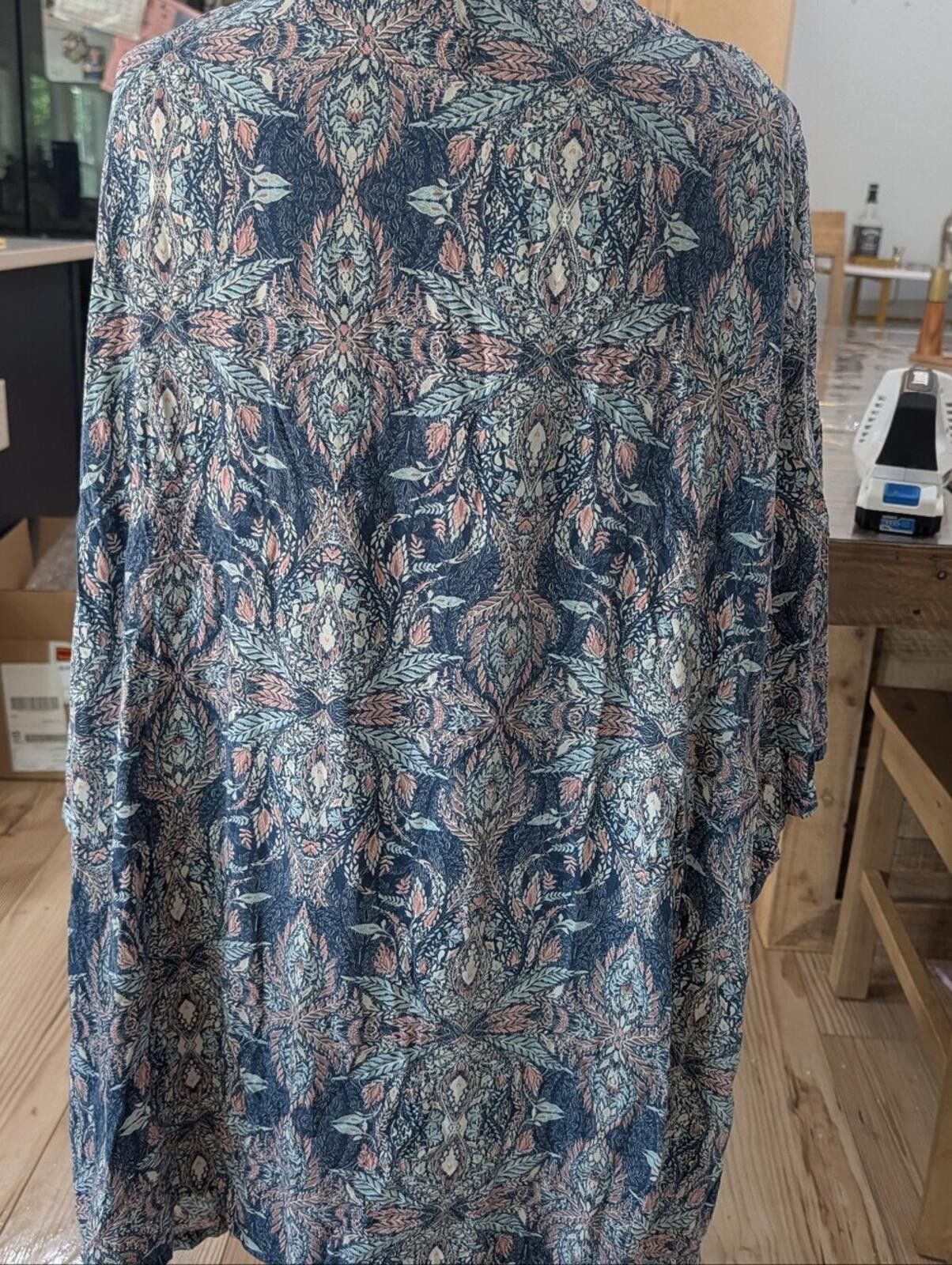 Other Blue and Pink Printed Kimono Robe with Contrast Trim Size ONE SIZE - 3 Thumbnail