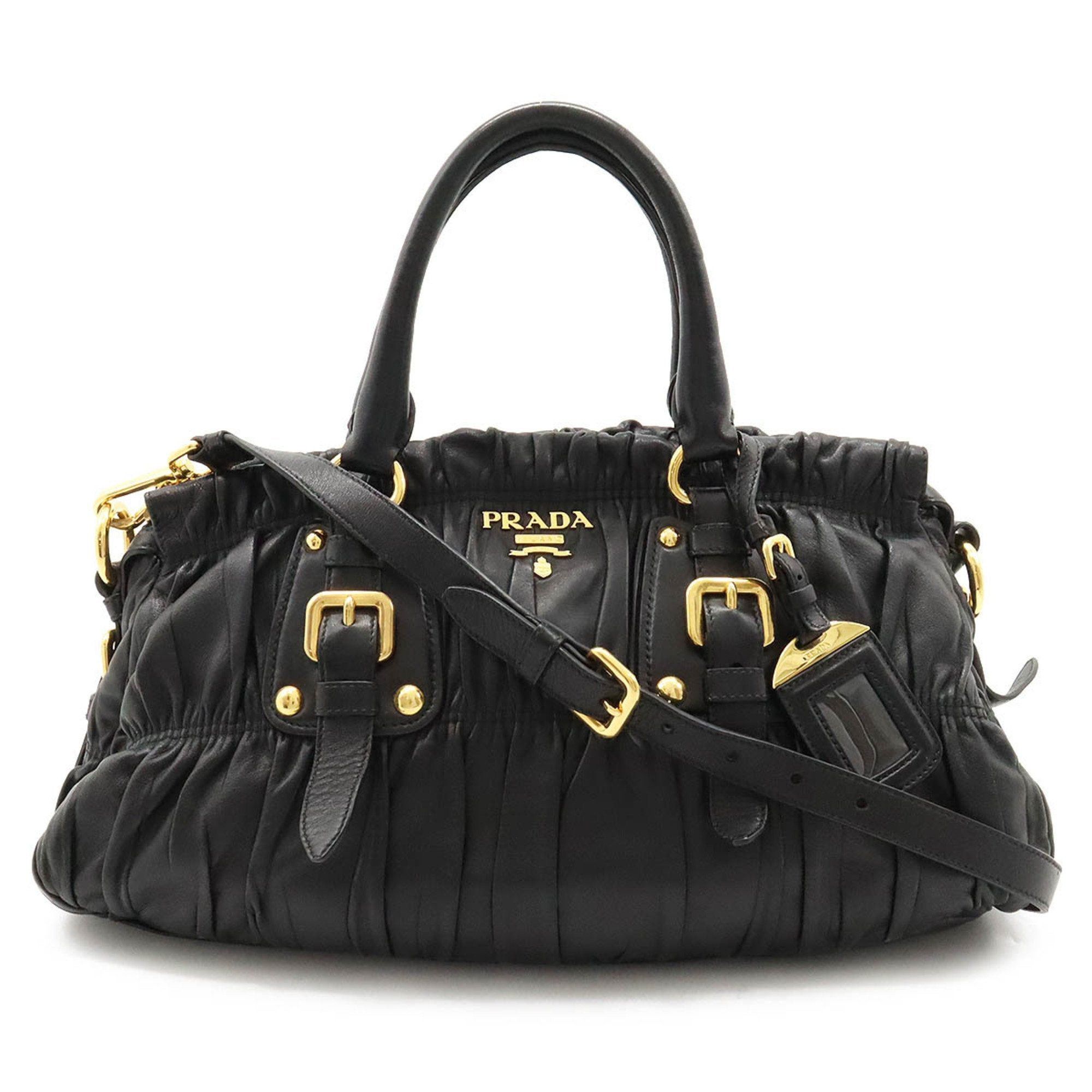 image of Prada Gathered Handbag Shoulder Bag Leather Nero Black Bn1407, Women's
