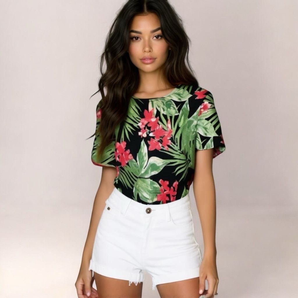 Other On by Leboff Pink & Green Tropical Top Women's Size Large Size L / US 10 / IT 46 - 1 Thumbnail