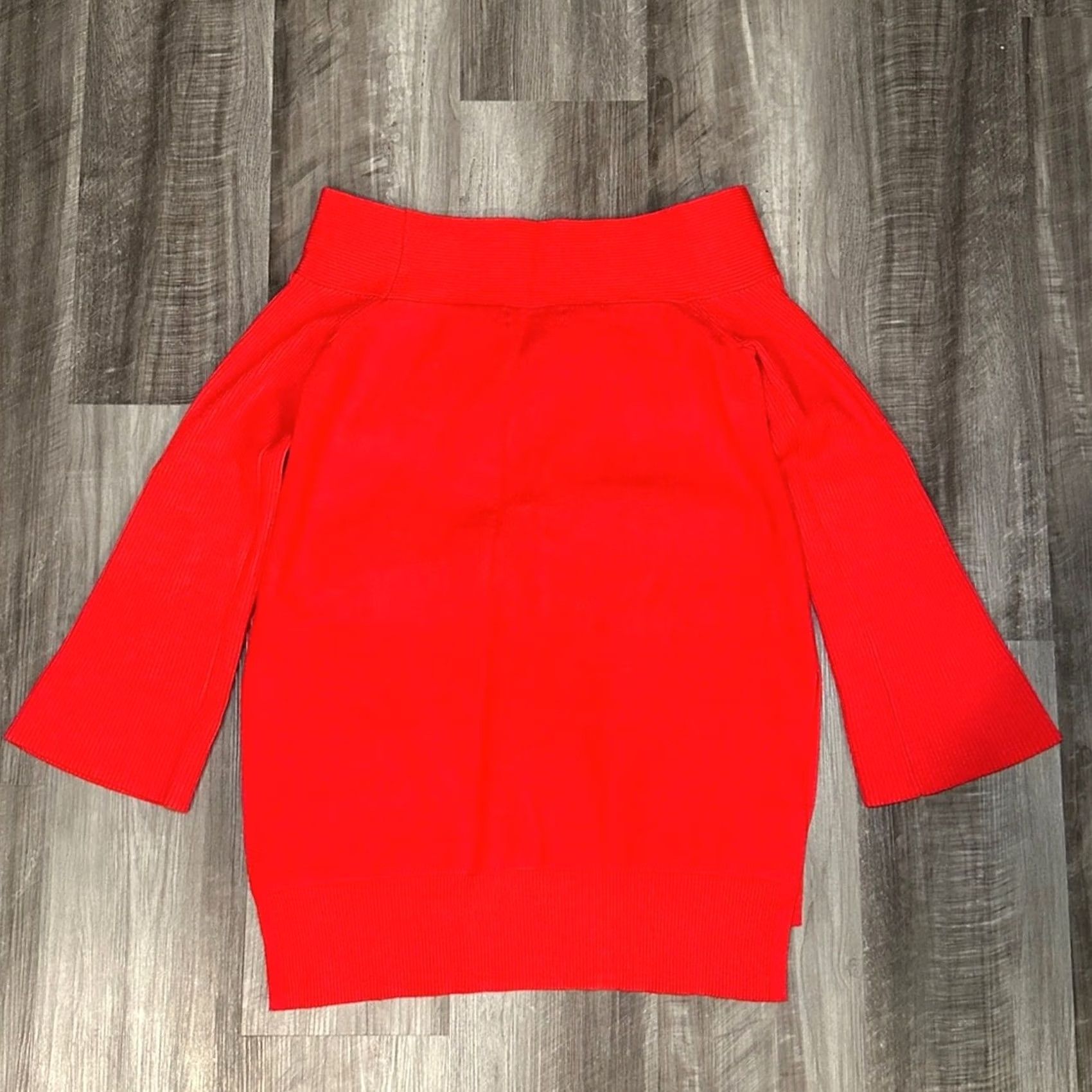 Anthropologie Anthropologie Shirt Womens Medium Red Vibrant Elise Ribbed Off Shoulder Sweater Tunic Size M / US 6-8 / IT 42-44 - 2 Thumbnail