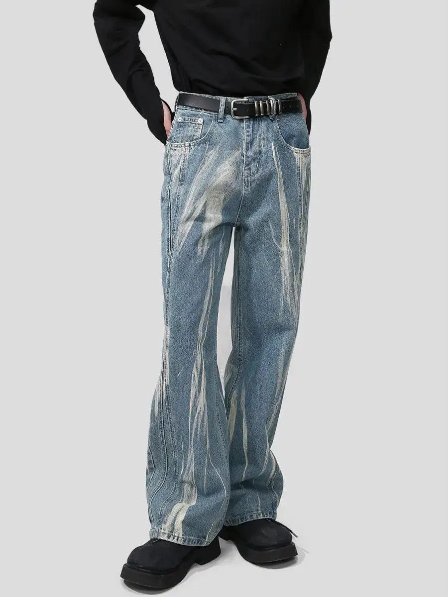 Japanese Brand Retro loose washed tie dye jeans Size US 32 / EU 48 - 4 Thumbnail