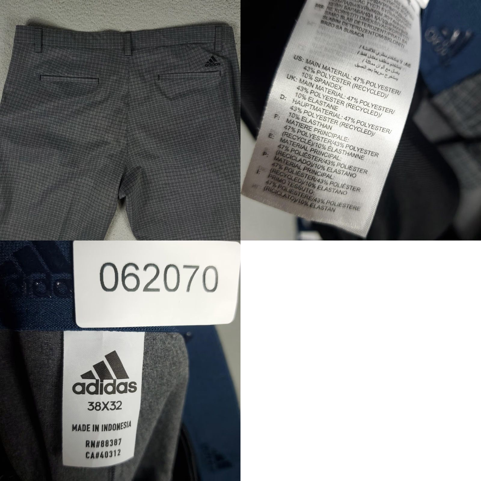 Adidas Adidas Pants Mens 38x32 Gray Plaid Golf Stretch Athletic Tapered Performance Chino Straight Pockets Logo Zip Front Casual Business Size US 38 / EU 54 - 8 Thumbnail