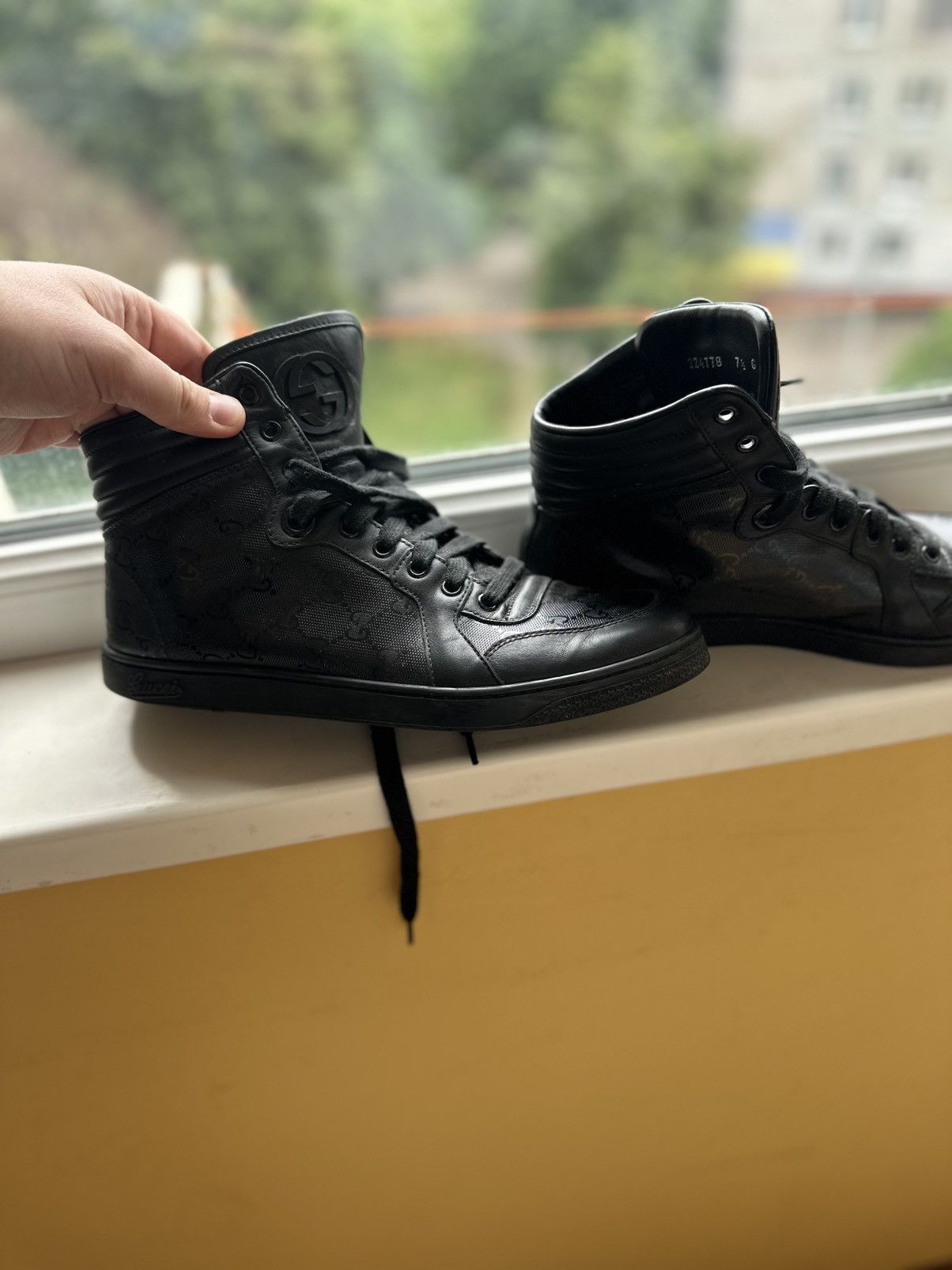 Gucci Gucci GG Imprime Black Monogram Leather High Top Sneakers Size US 7.5 / EU 40-41 - 2 Thumbnail
