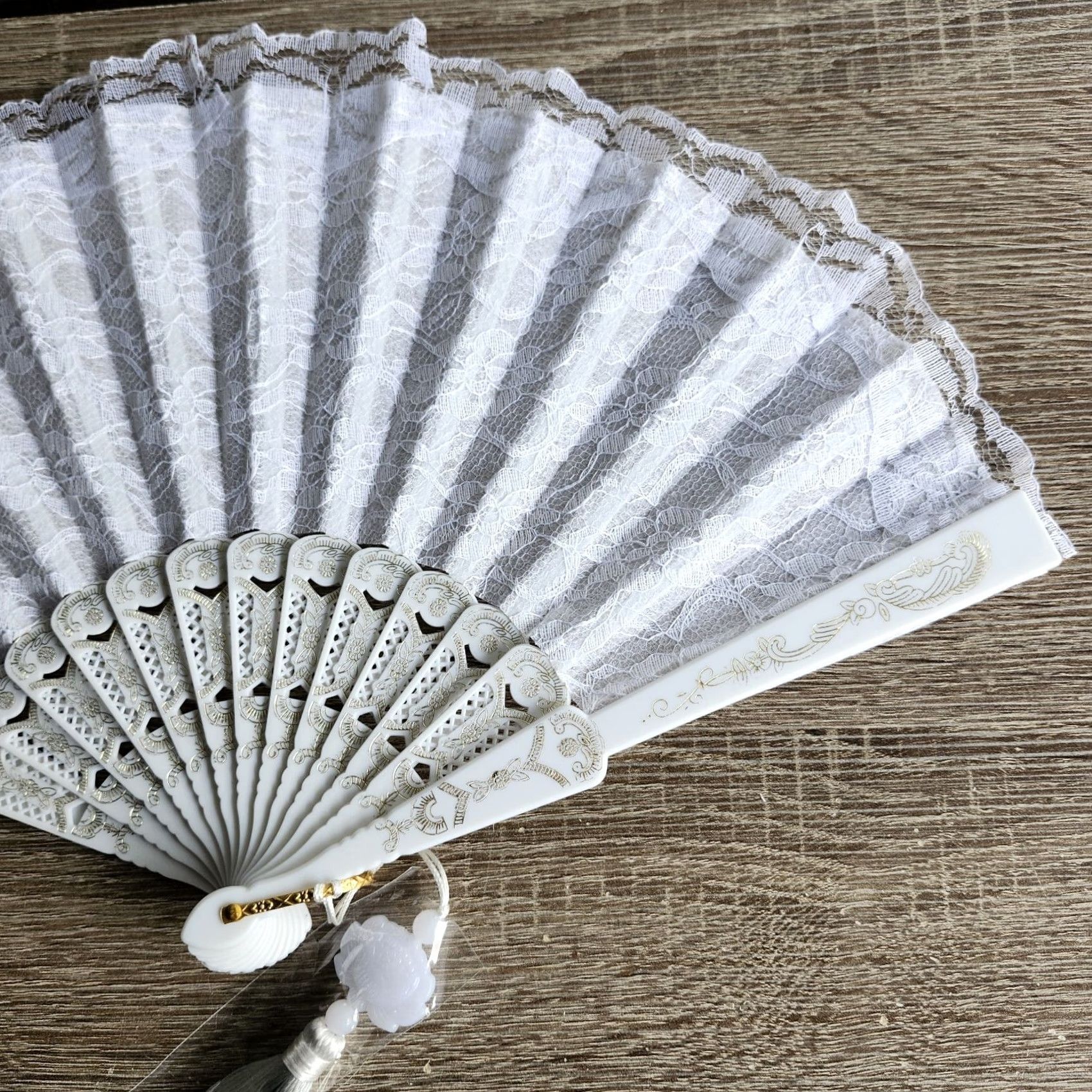 DANCER VINTAGE Hand Fan Plastic Abanico de Mano Bolsillo ole Dance White Floral Tassel LOT 3 Size ONE SIZE - 3 Thumbnail