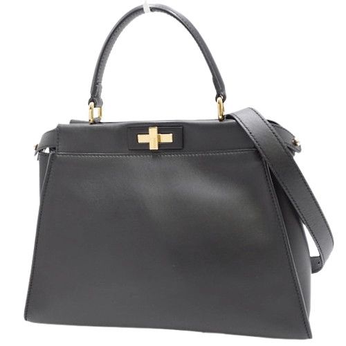 image of Fendi Medium Handbag 2Way Shoulder Calf Black, Women's